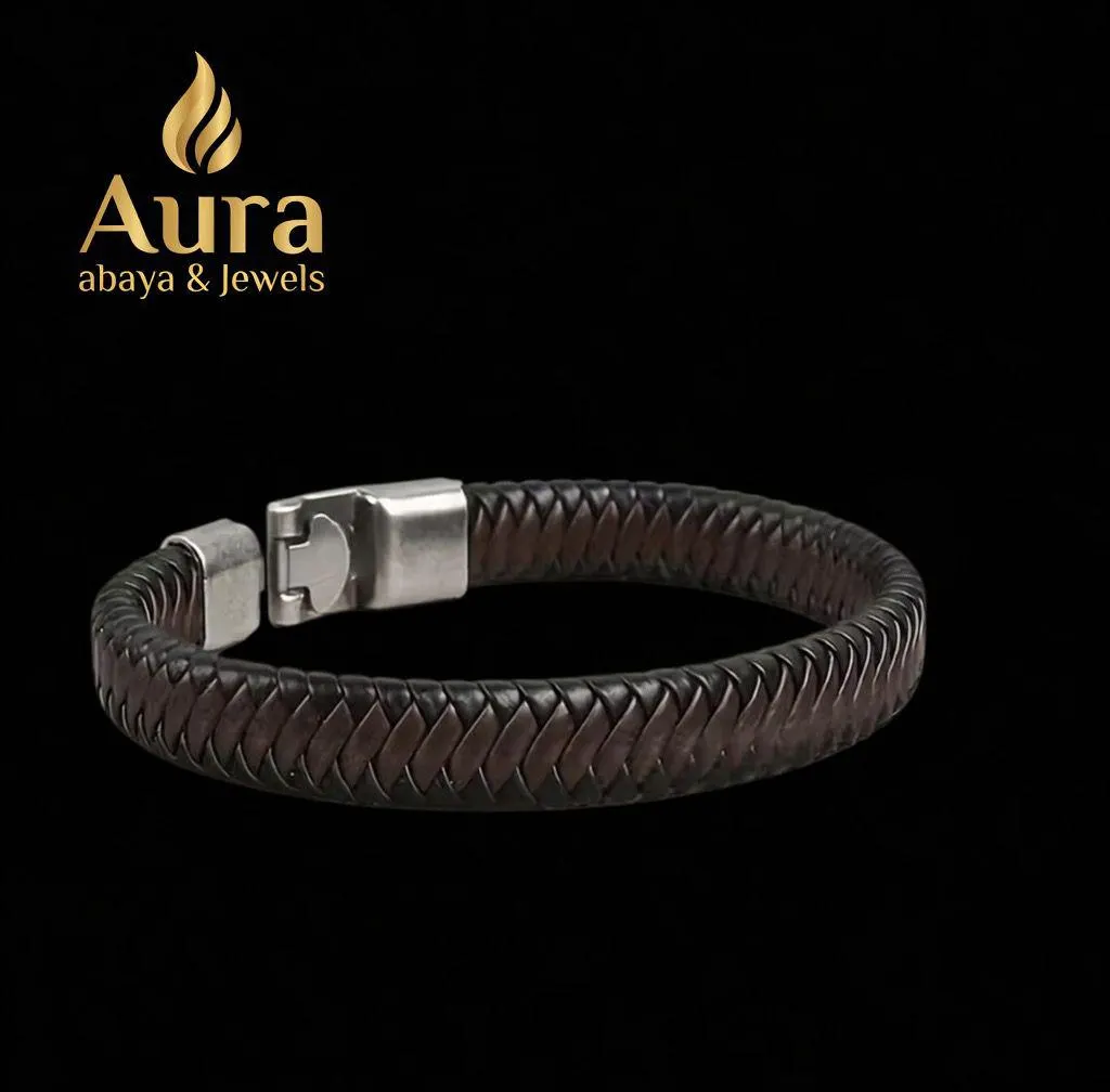 Men Brown Leather Bracelet – Braided Wristband, Stainless Steel Clasp, Minimalist Jewelry, Gift for Him - image 2