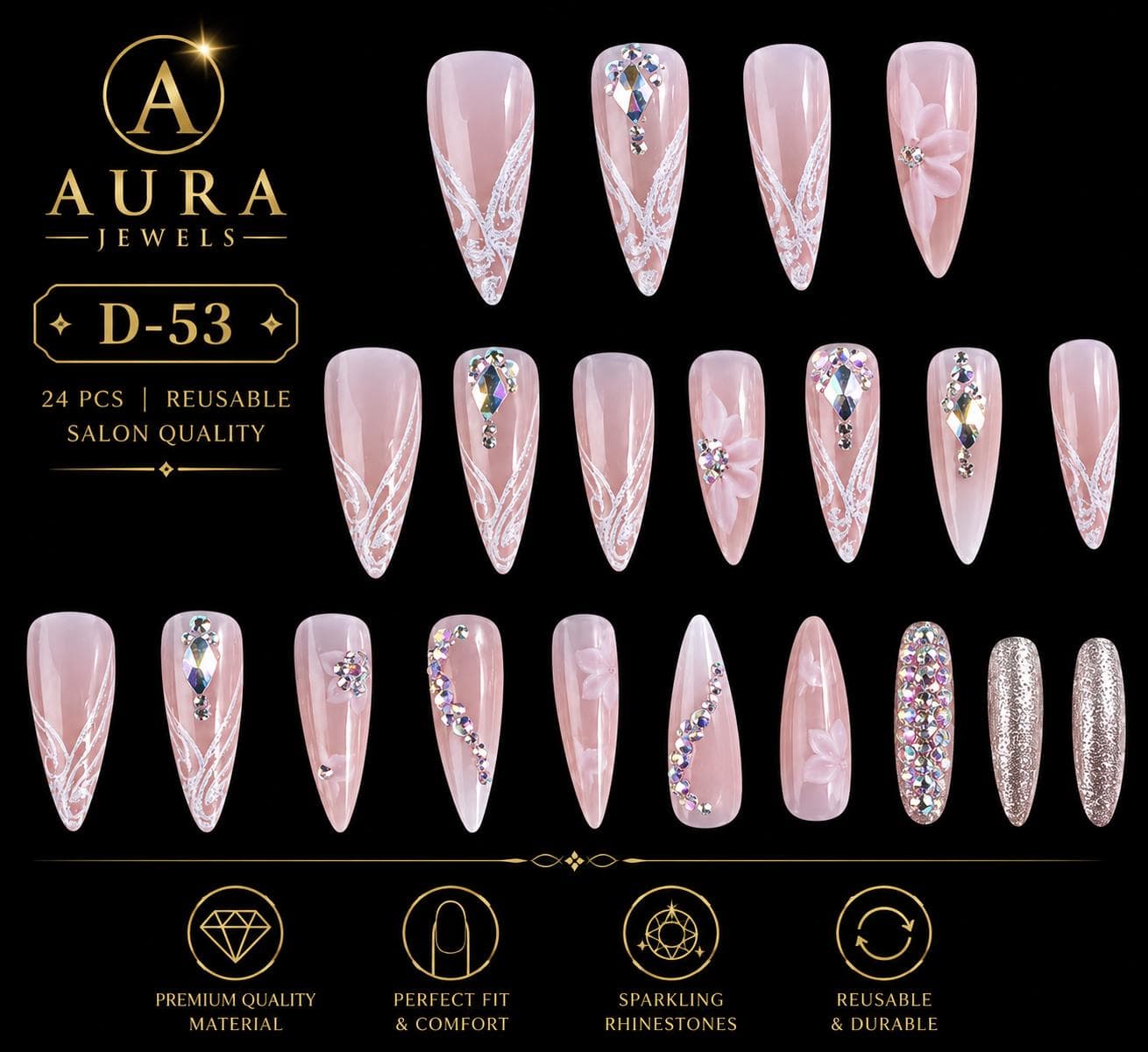 Luxury Bridal Press On Nails, White Rhinestone Stiletto False Nails, Handmade Glam Wedding Set - image 5
