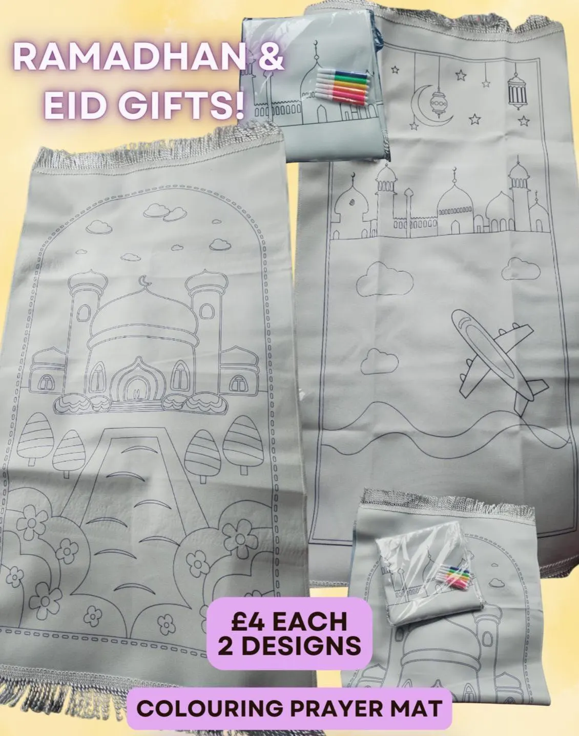 Kids Colour in Prayer Mat – Reusable Islamic Salah Activity-islamic gift-Diy-Eid gift-ramadan gift + free colouring pen