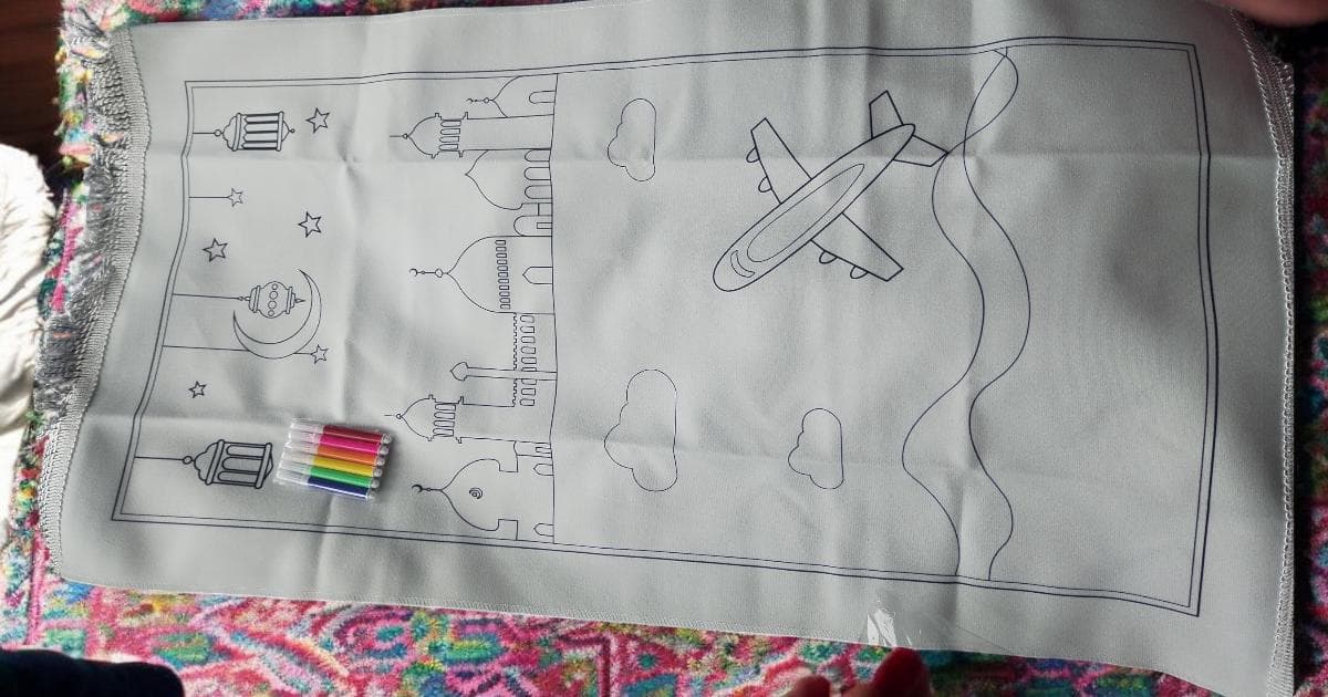 Kids Colour in Prayer Mat – Reusable Islamic Salah Activity-islamic gift-Diy-Eid gift-ramadan gift + free colouring pen - image 3