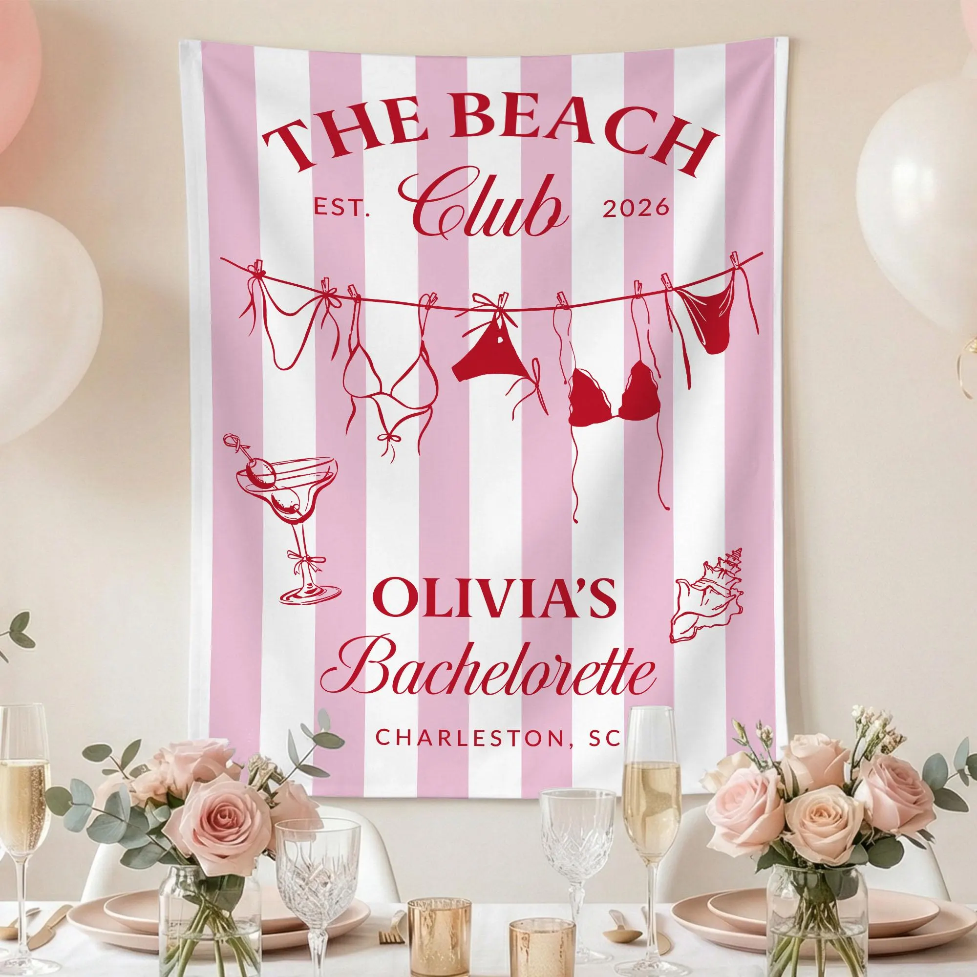 Custom Beach Club Bachelorette Tapestry - Coastal Bridal Party Banner - image 5