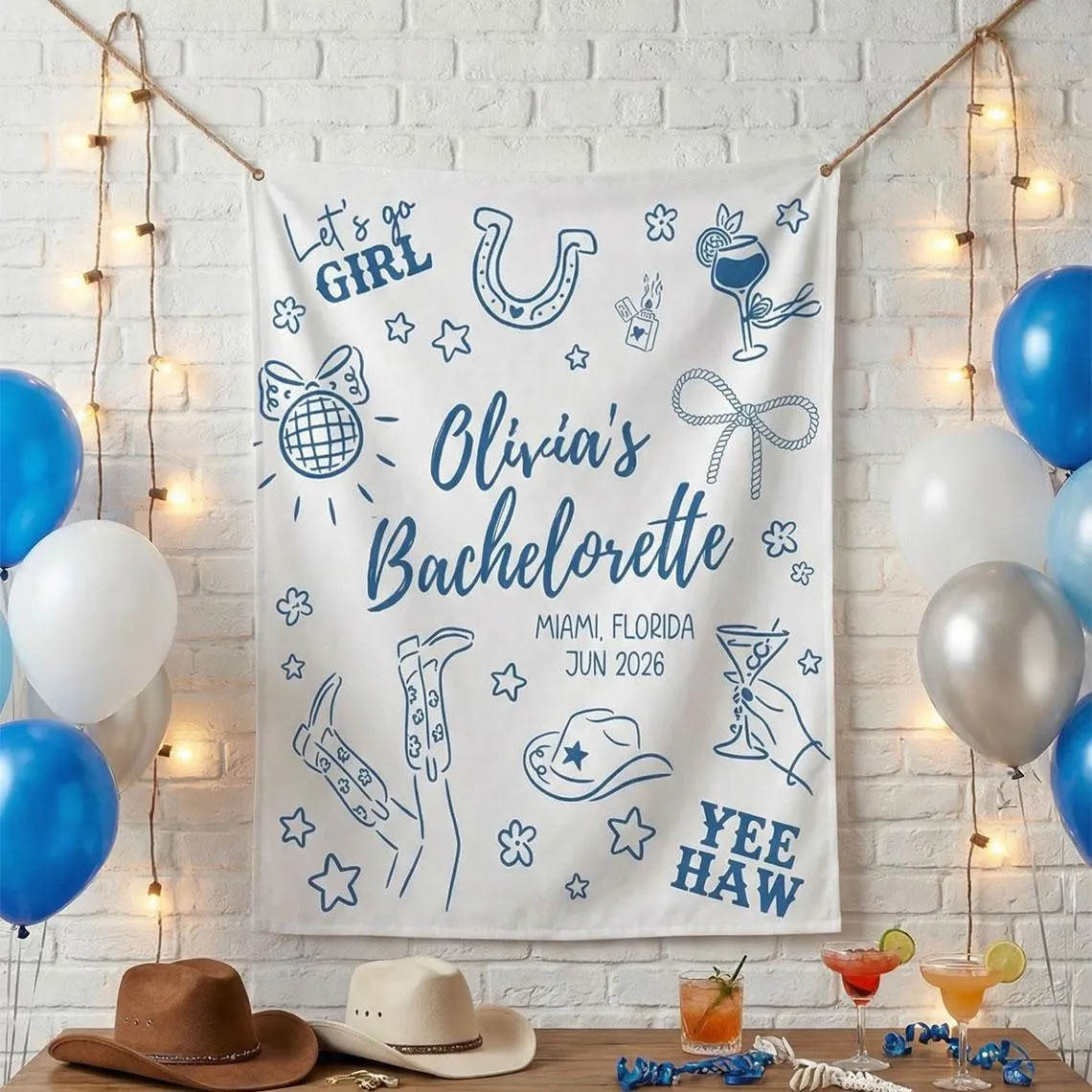 Custom Disco Cowgirls Bachelorette banner Country Western Bachelorette Party Banner Decor Last Rodeo Let's Go Girls Weekend Backdrop Beach