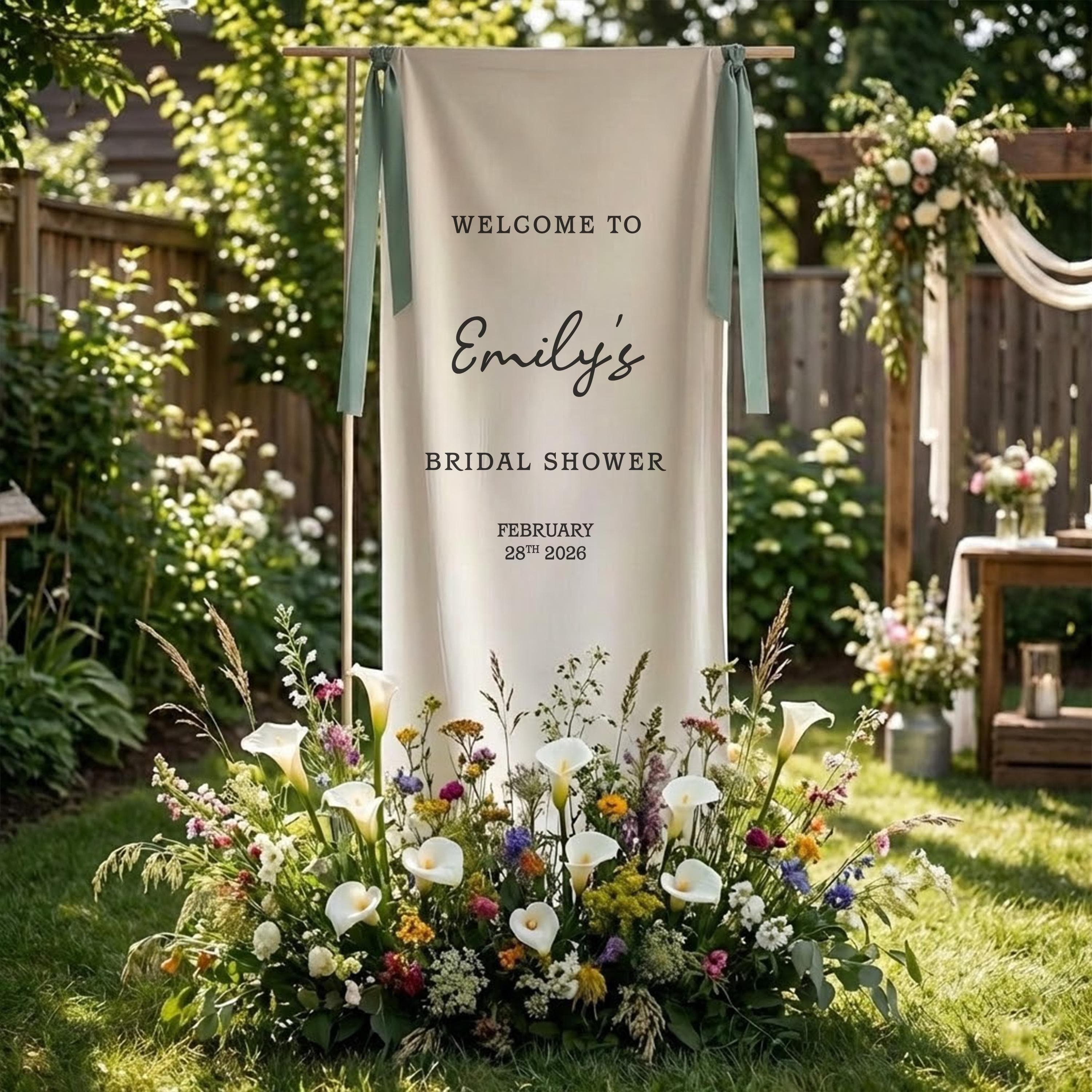 Personalized Bridal Shower Welcome Banner, Elegant Fabric Wedding Decor
