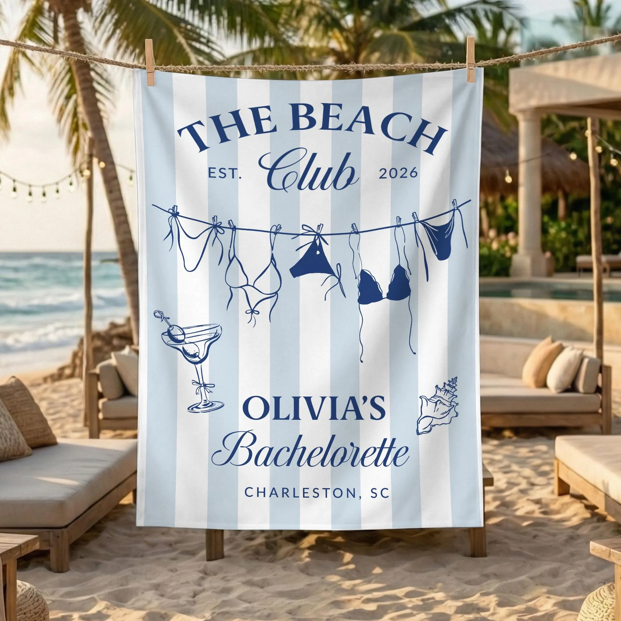 Custom Beach Club Bachelorette Tapestry - Coastal Bridal Party Banner