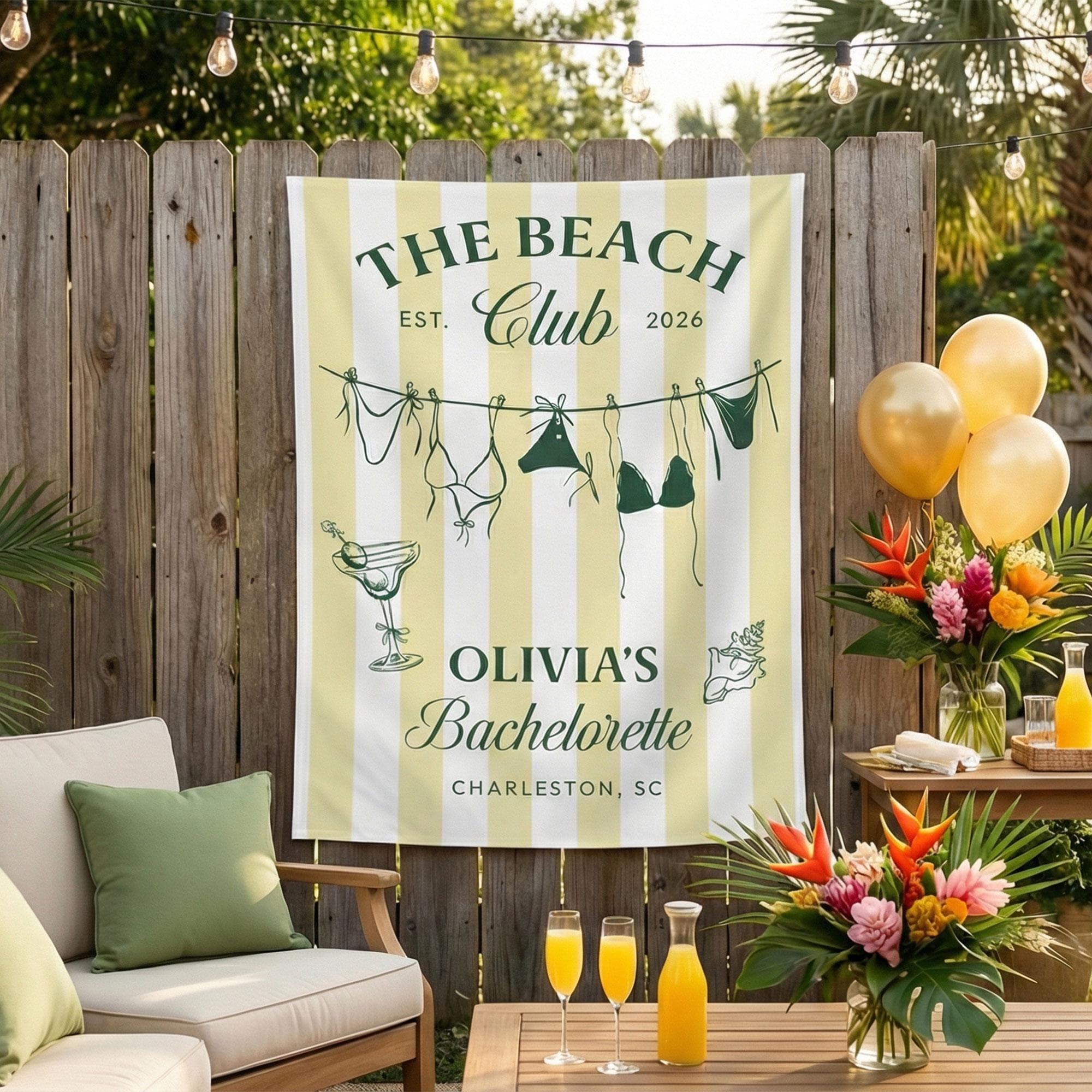 Custom Beach Club Bachelorette Tapestry - Coastal Bridal Party Banner - image 4
