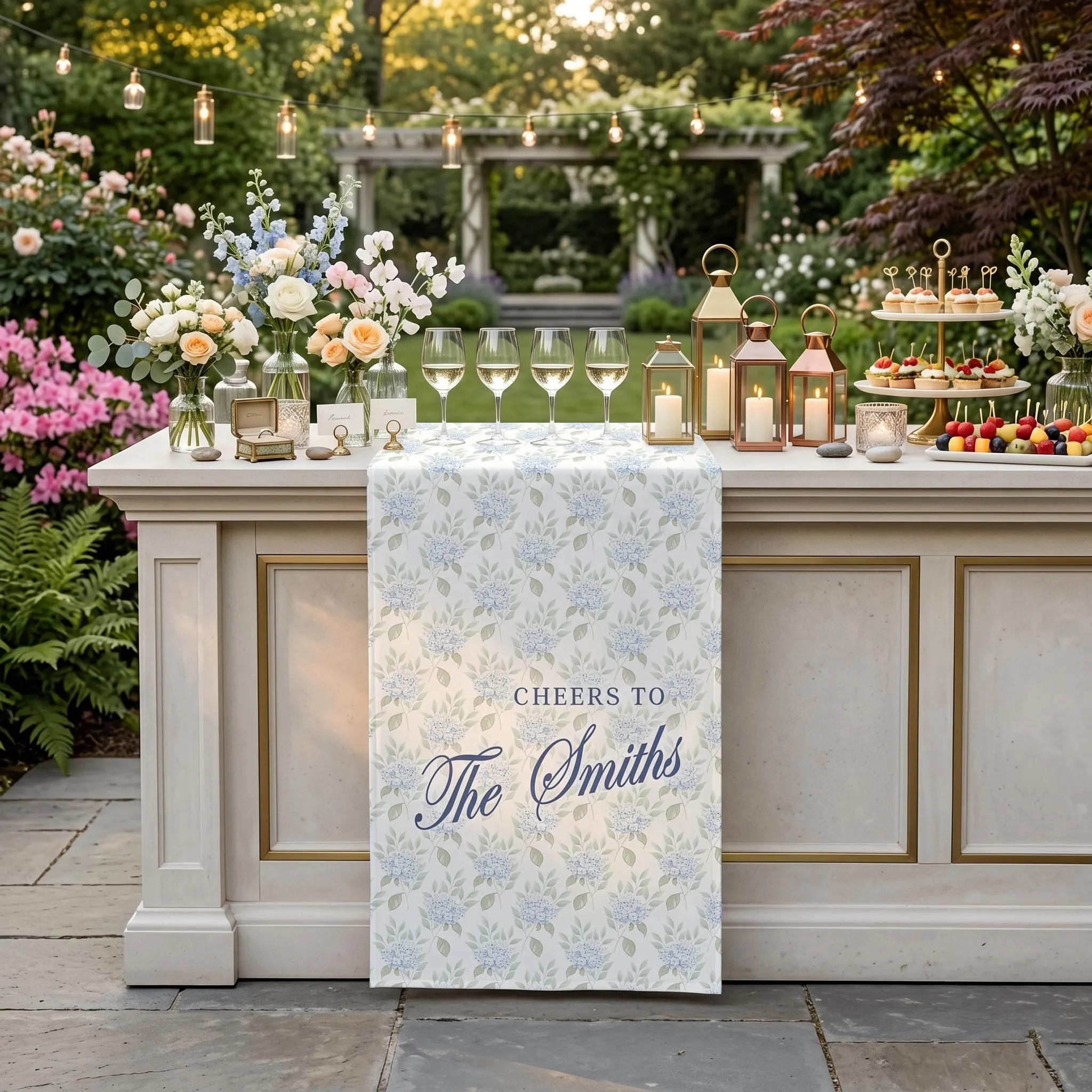 Blue Hydrangea Personalized Wedding Bar Sign, Custom Reception Bar Banner His and Hers Wedding Bar Decor, Bar Front Sign Gifts,name bar sign - image 5