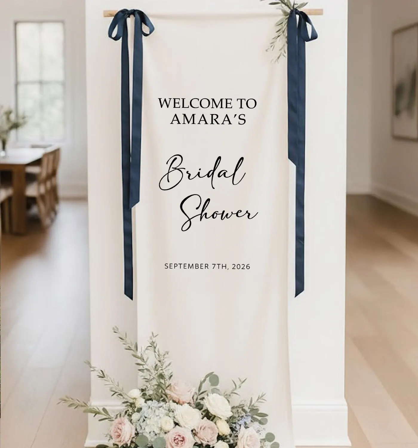 Personalized Bridal Shower Welcome Banner, Linen or Polyester - image 4