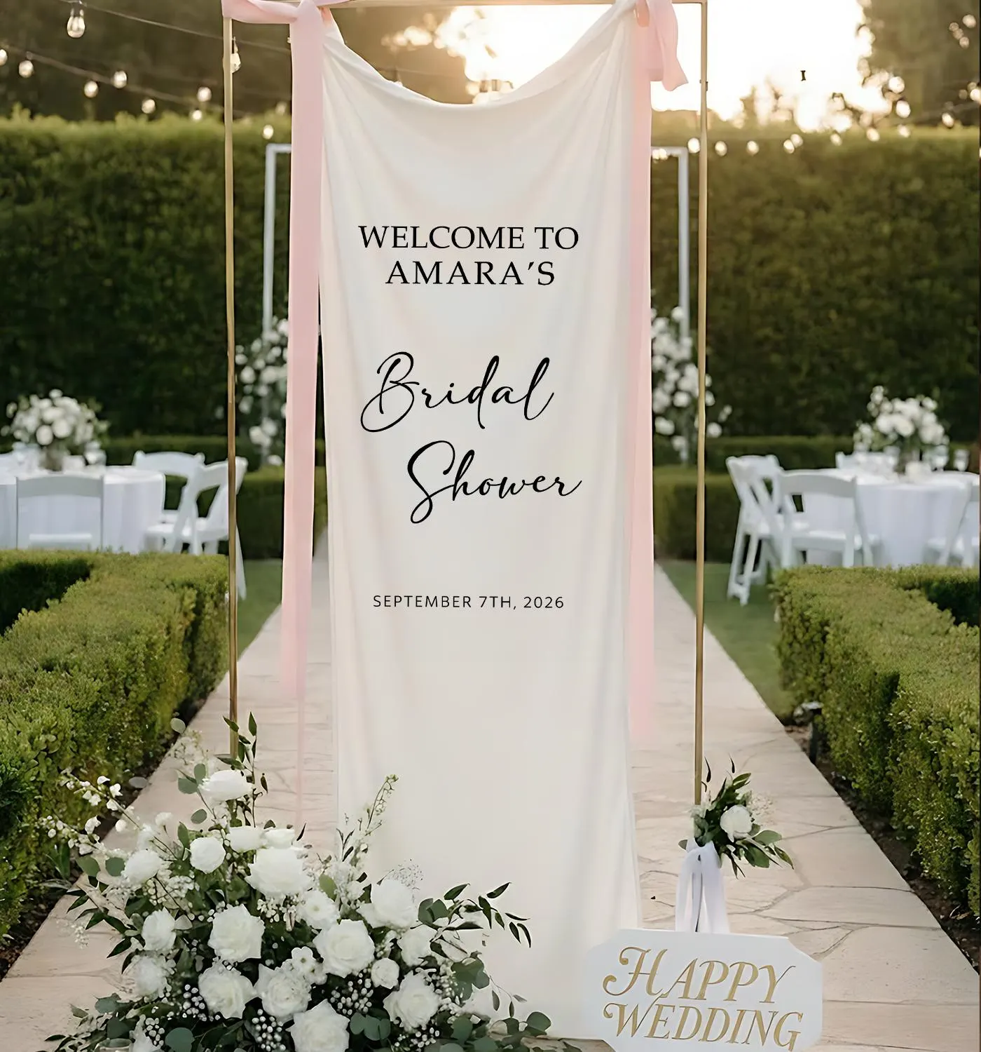 Personalized Bridal Shower Welcome Banner, Linen or Polyester - image 3