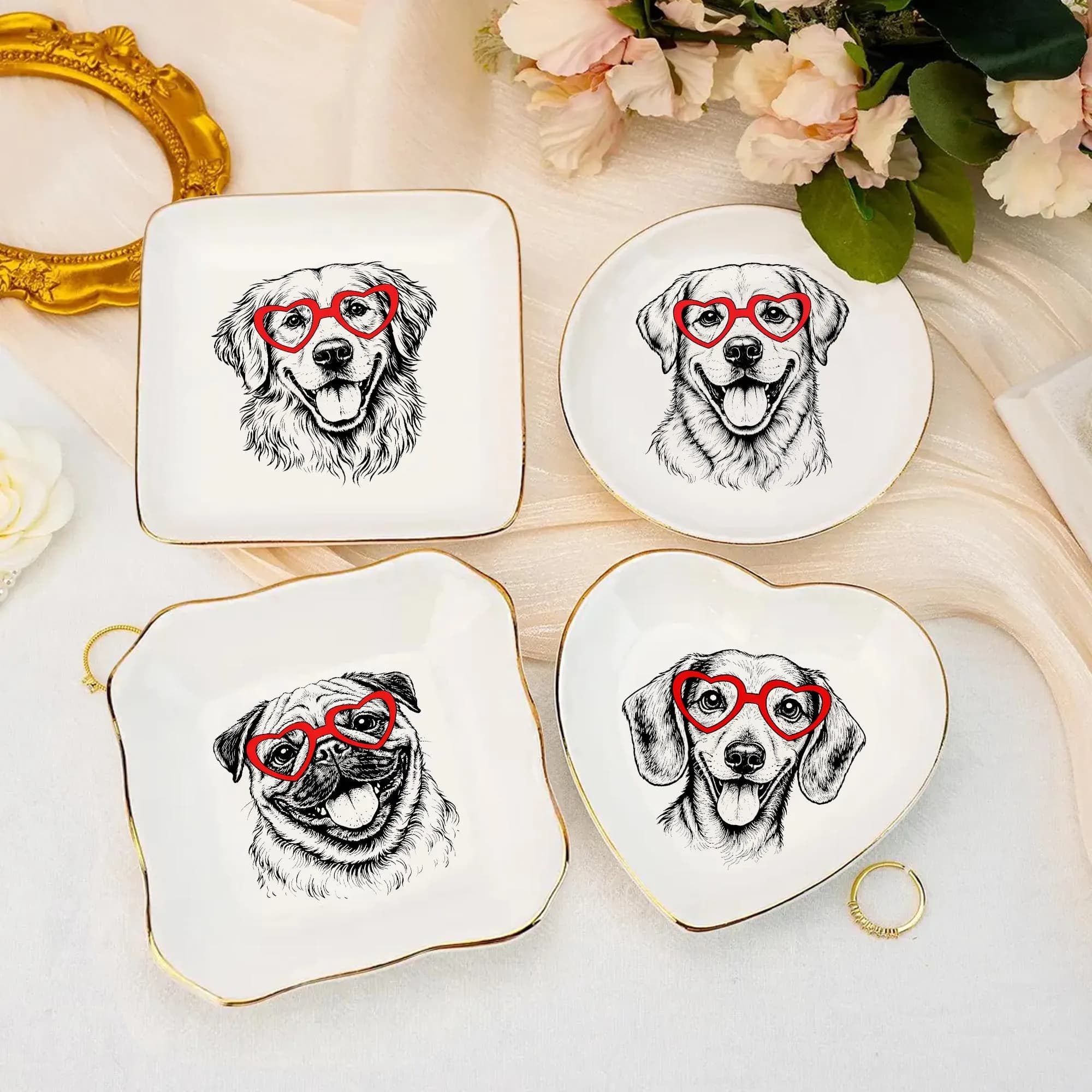 Custom Pet Portrait Ceramic Ring Dish, Engagement Gift