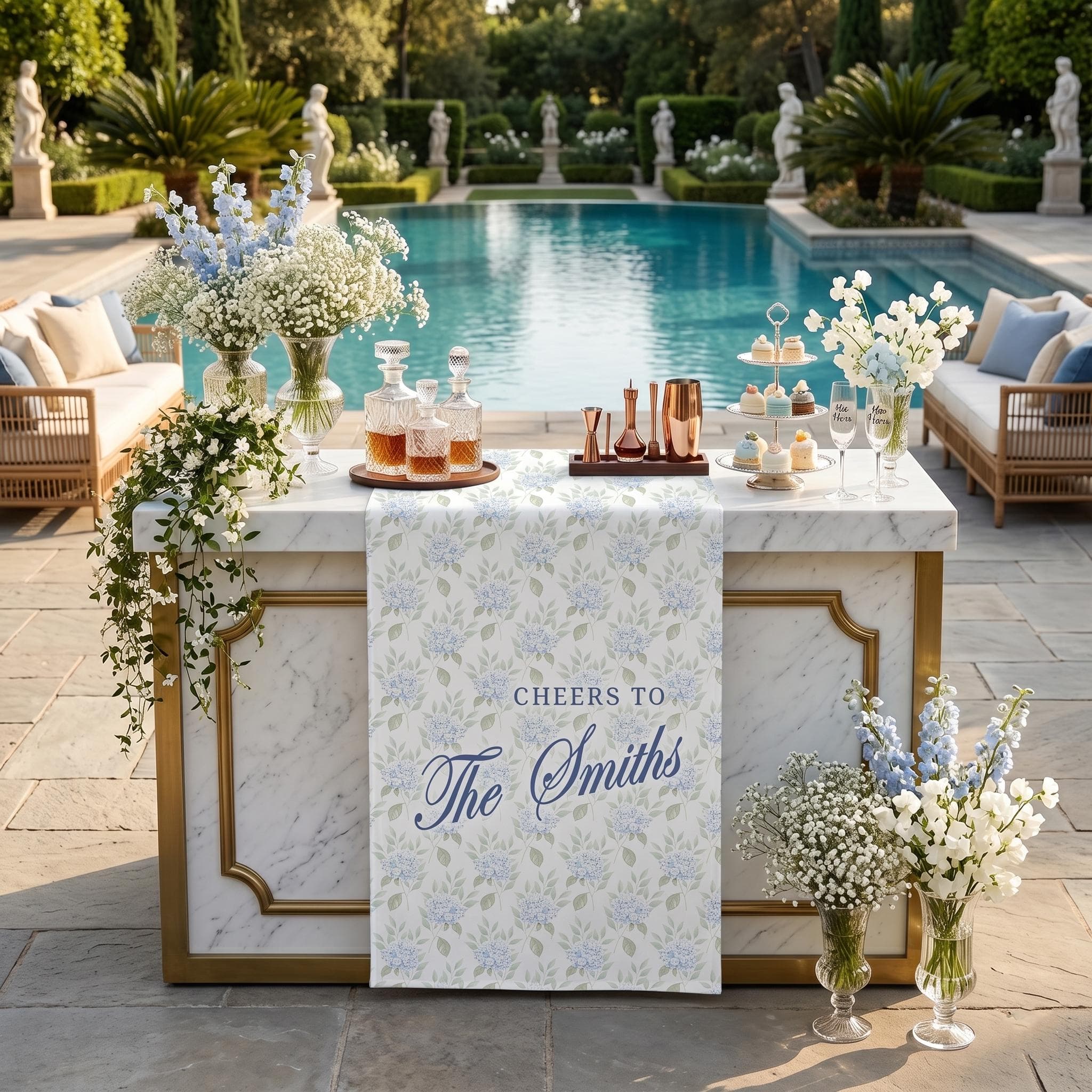 Blue Hydrangea Personalized Wedding Bar Sign, Custom Reception Bar Banner His and Hers Wedding Bar Decor, Bar Front Sign Gifts,name bar sign - image 3