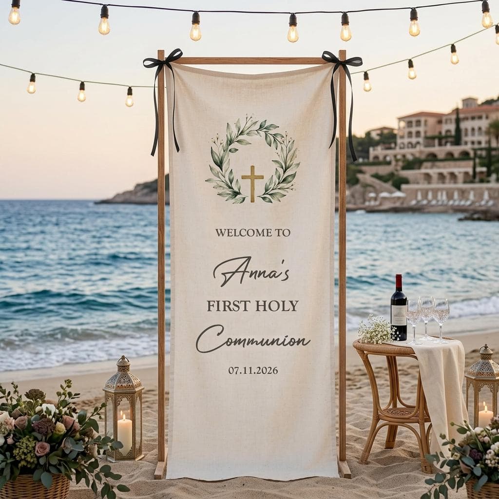 First Holy Communion Welcome Sign Personalized Name sign, Custom Event Backdrop, Outdoor Party Decor, Elegant Floral Celebration Sign decor - image 4