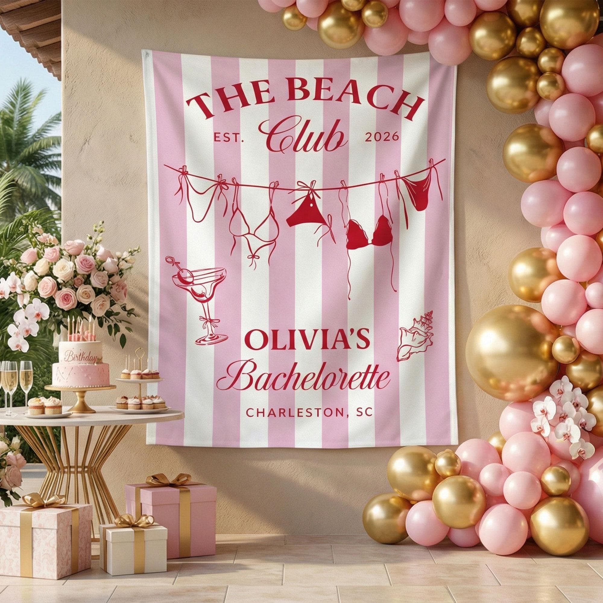 Custom Beach Club Bachelorette Tapestry - Coastal Bridal Party Banner - image 3
