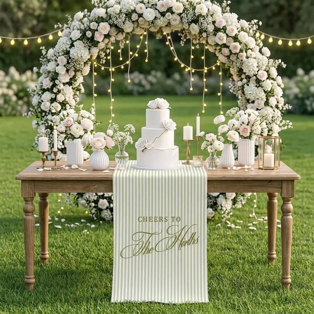 Personalized Wedding Bar Runner, Custom Fabric Wedding Banner, Reception Drink Station Decorr, Personalized Fabric Bar Runner, Striped sign - image 3