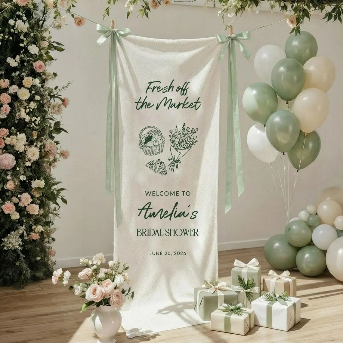 Personalized Bridal Shower Banner, Fresh off the Market Sign