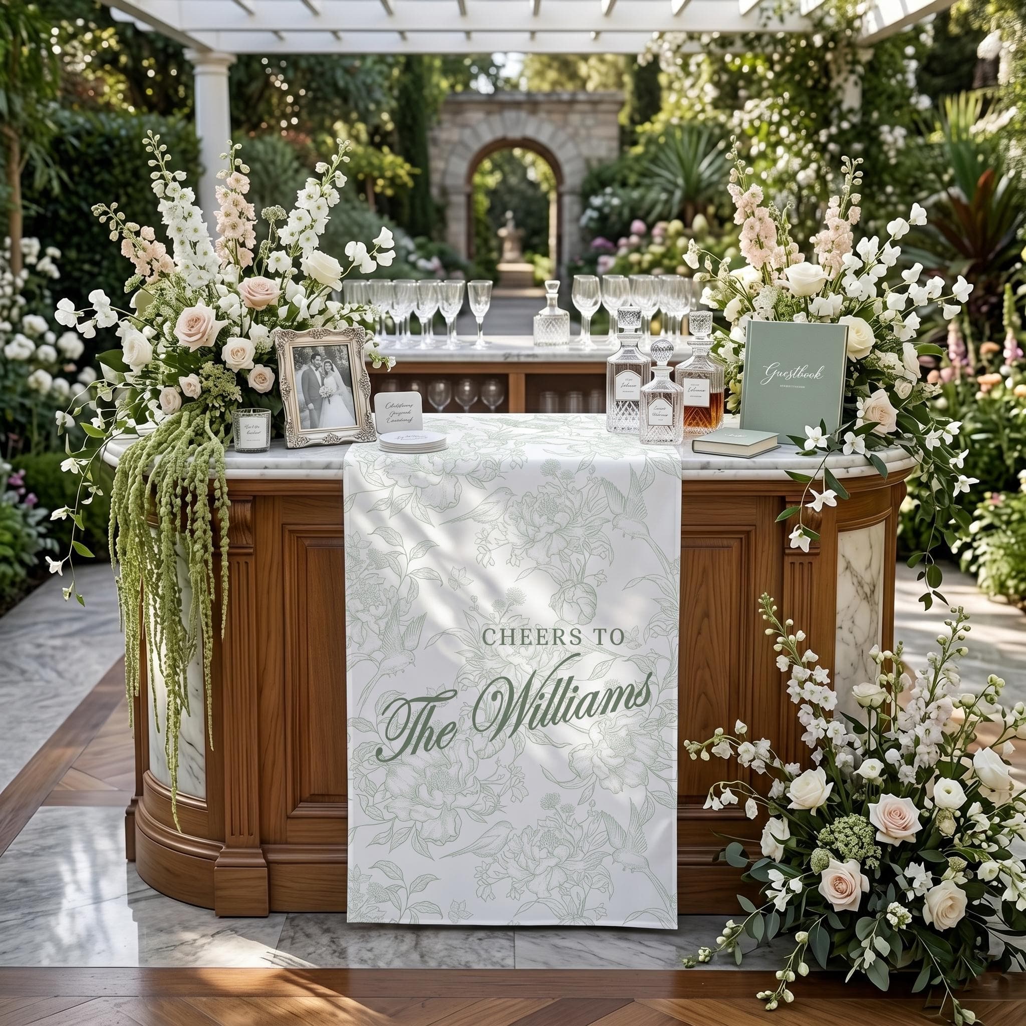 Personalized Wedding Bar Sign Fabric Banner, Custom His and Hers Bar Sign, Elegant Drink Station Decor, Linen name Bar Front Sign Reception