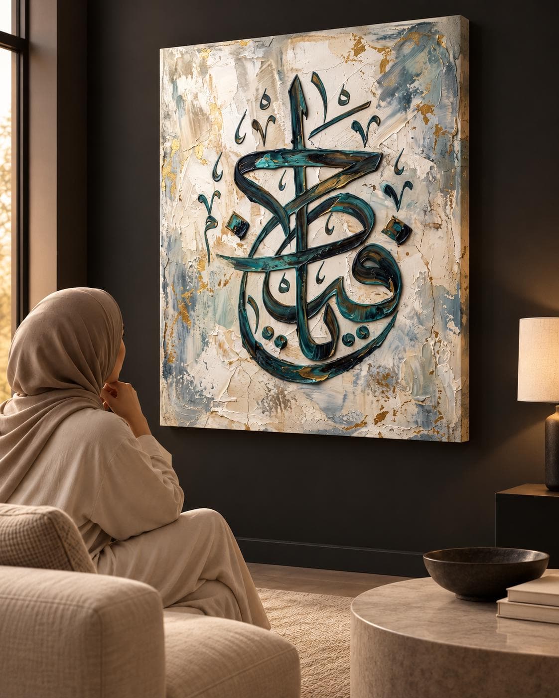 Ya Hafiz Arabic Calligraphy Canvas Print, Teal Gold Islamic Wall Art (Ready-to-Hang)