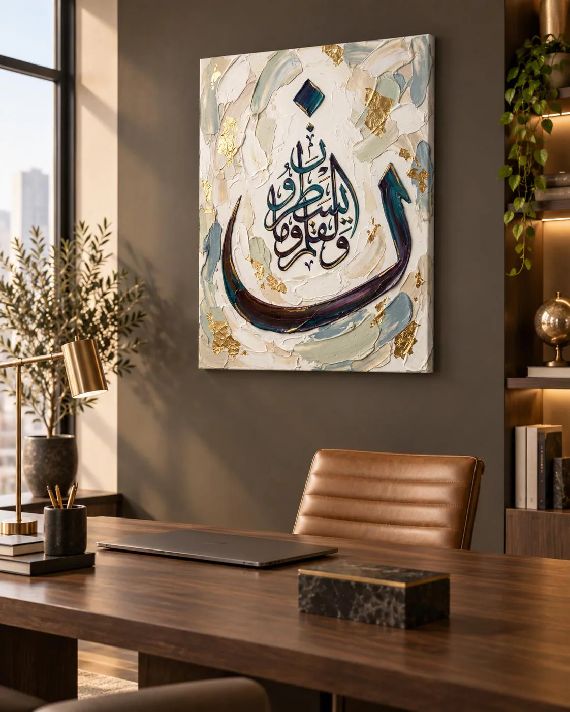 Nun Wal Qalami Canvas Print, Surah Al-Qalam Calligraphy, Blue Gold Islamic Wall Art (Ready-to-Hang)