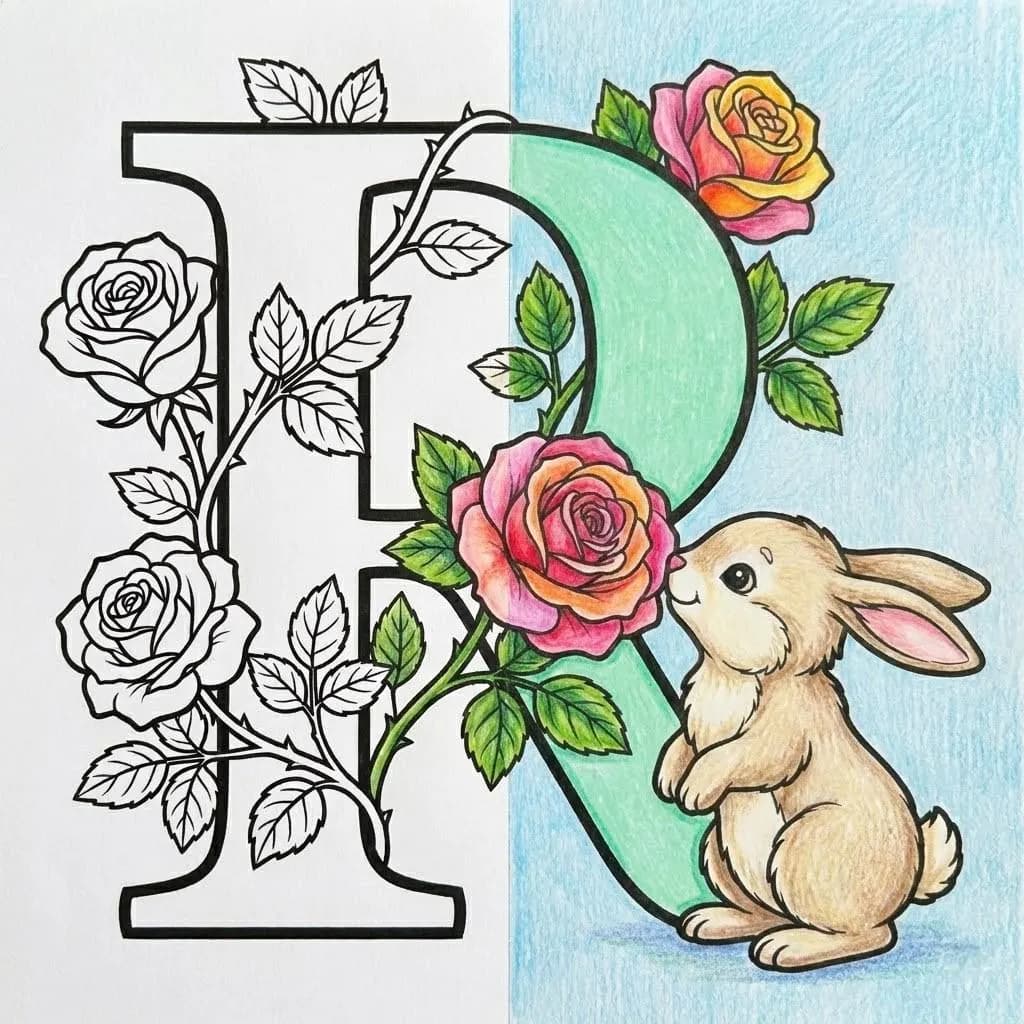 Flower Alphabet Coloring Pages for Kids Adults | 26 Animal ABCs Printable Book | Amazon KDP Commercial Use POD PDF Letter Square Interior - image 3