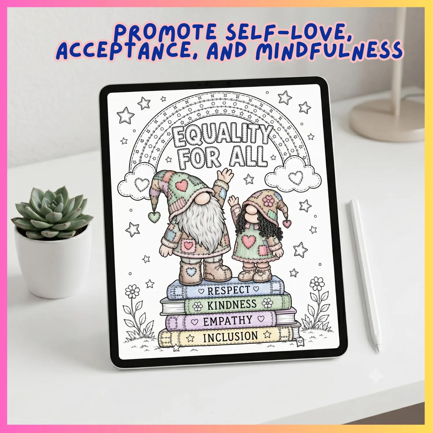 Patchwork Gnomes Coloring Pages | Pride Month Affirmations, Self-Love (Digital Download) - image 4