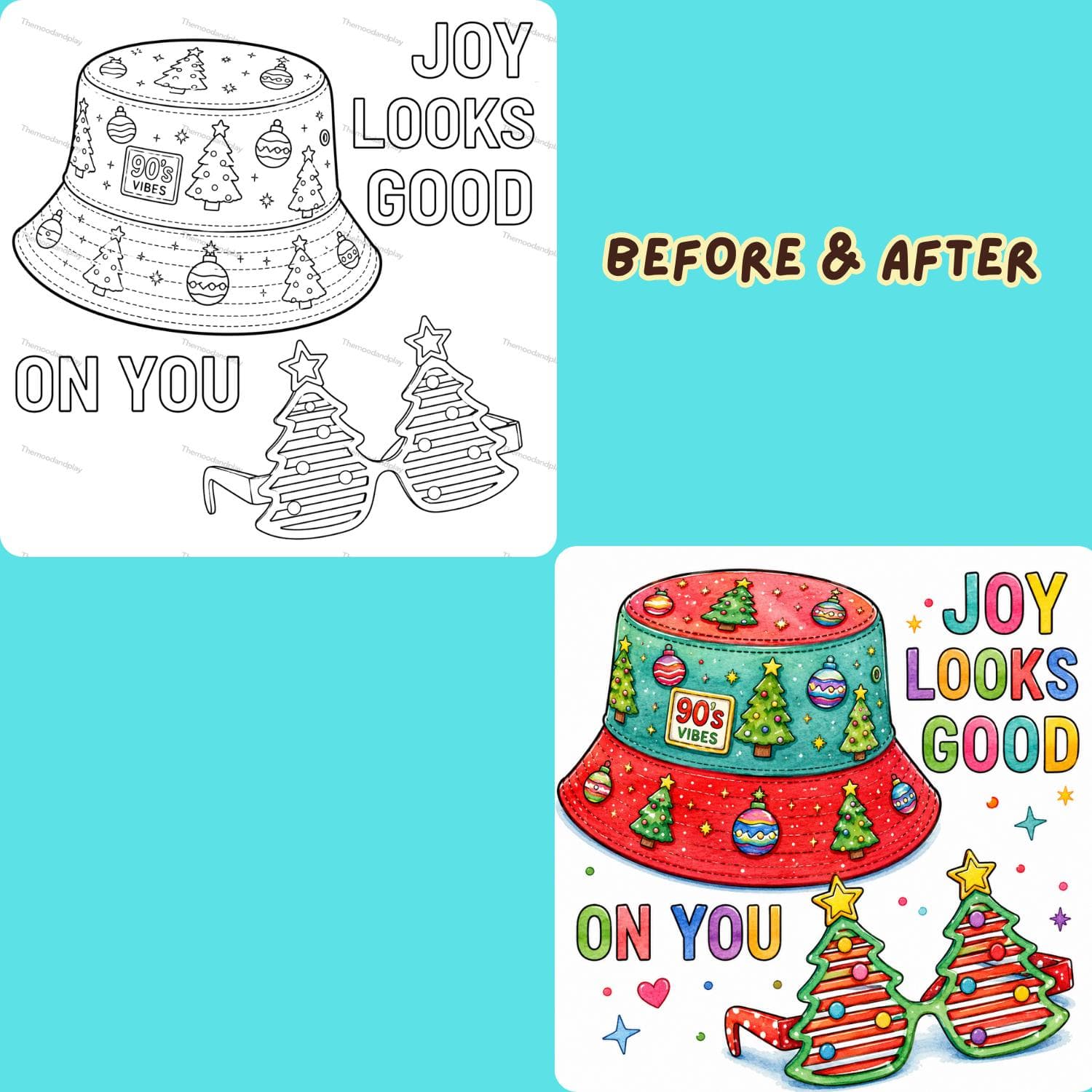 Retro 90s Christmas Coloring Book | 20 Nostalgic Xmas Doodles | Instant Download PDF | Adult Kids Activity, Holiday Craft, Best Seller - image 2