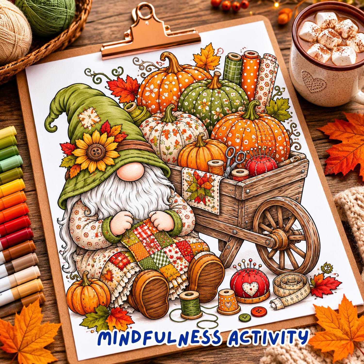Autumn Gnome Quilter Coloring Pages for Adults | 20 Harvest Fall Cozy Sewing Book | Amazon KDP Commercial Use POD PDF Letter Interior - image 2