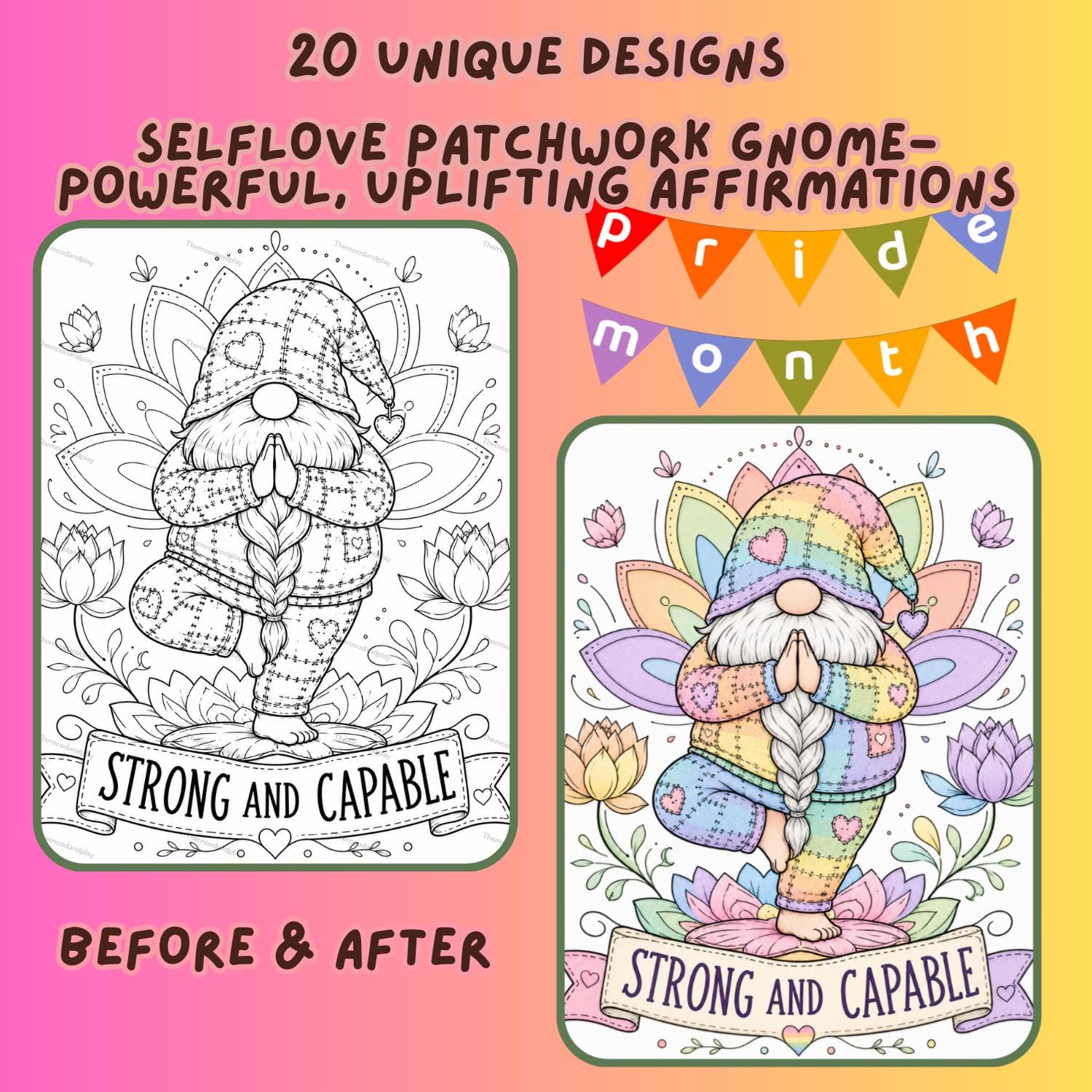 Patchwork Gnomes Coloring Pages | Pride Month Affirmations, Self-Love (Digital Download) - image 5