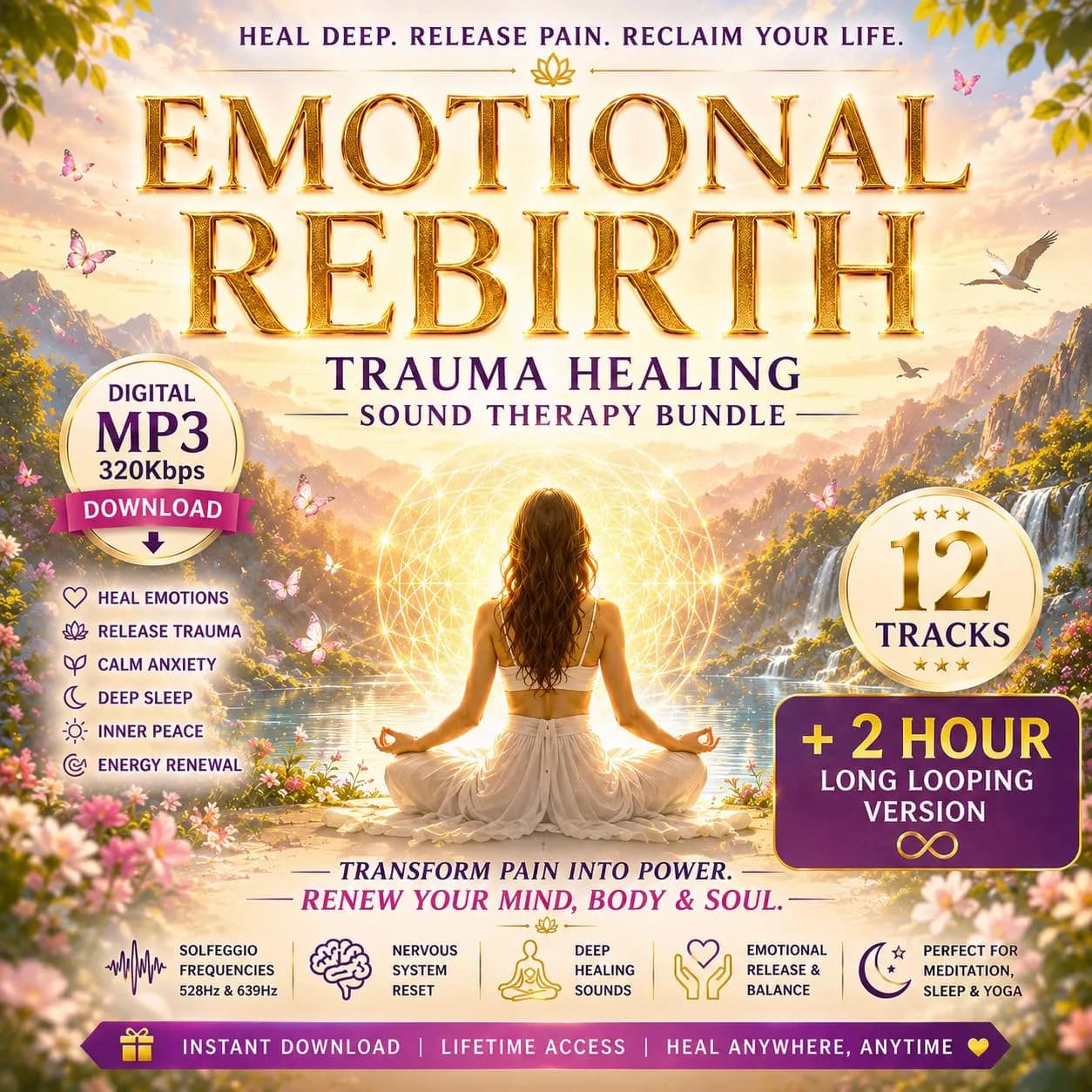 Trauma Healing Sound Therapy Bundle | Emotional Rebirth Deep Sleep Nervous System Reset | Solfeggio 528Hz 963Hz Rain Audio Commercial Use - image 4