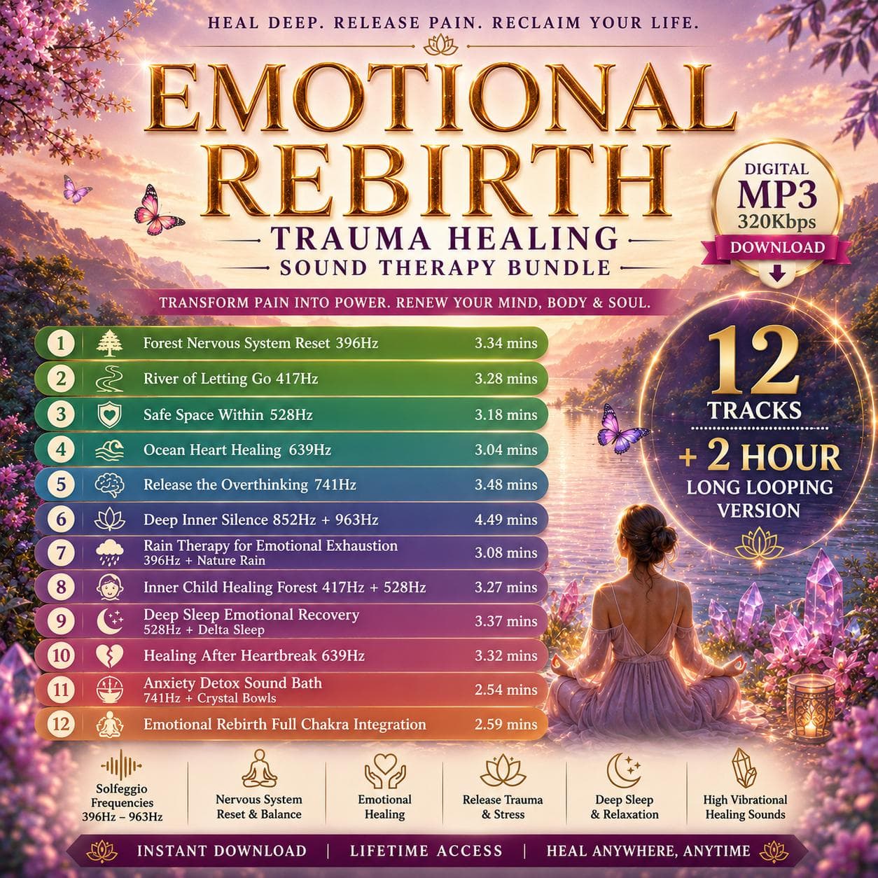 Trauma Healing Sound Therapy Bundle | Emotional Rebirth Deep Sleep Nervous System Reset | Solfeggio 528Hz 963Hz Rain Audio Commercial Use - image 5