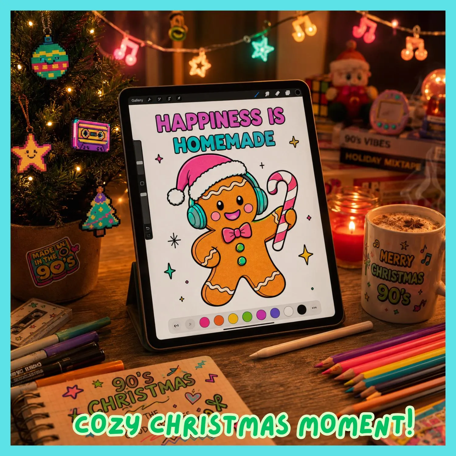 Retro 90s Christmas Coloring Book | 20 Nostalgic Xmas Doodles | Instant Download PDF | Adult Kids Activity, Holiday Craft, Best Seller - image 4