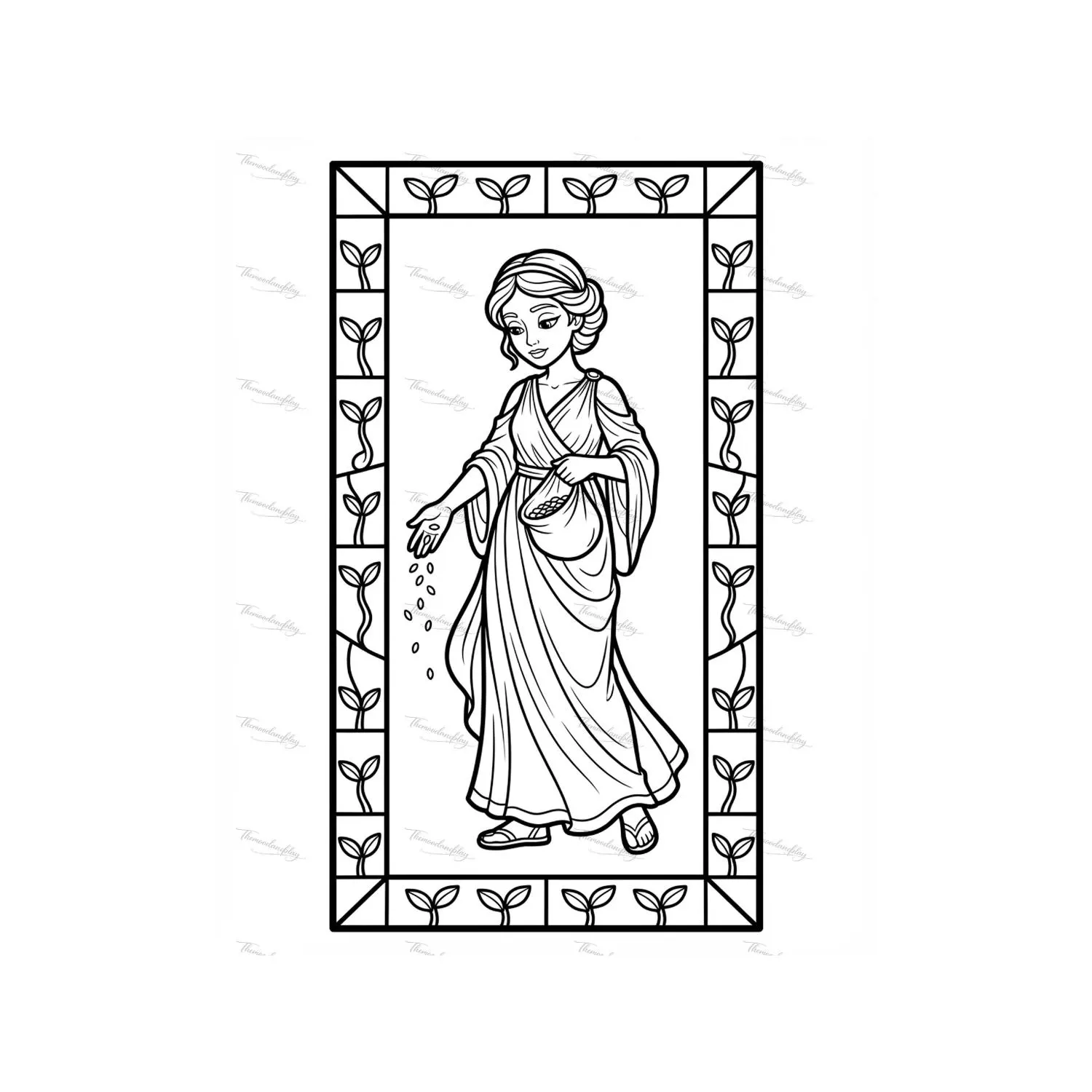 Art Nouveau Stained Glass Goddesses Coloring Pages for Adults | 15 Fantasy Women | Amazon KDP Commercial Use POD PDF Letter Interior - image 4