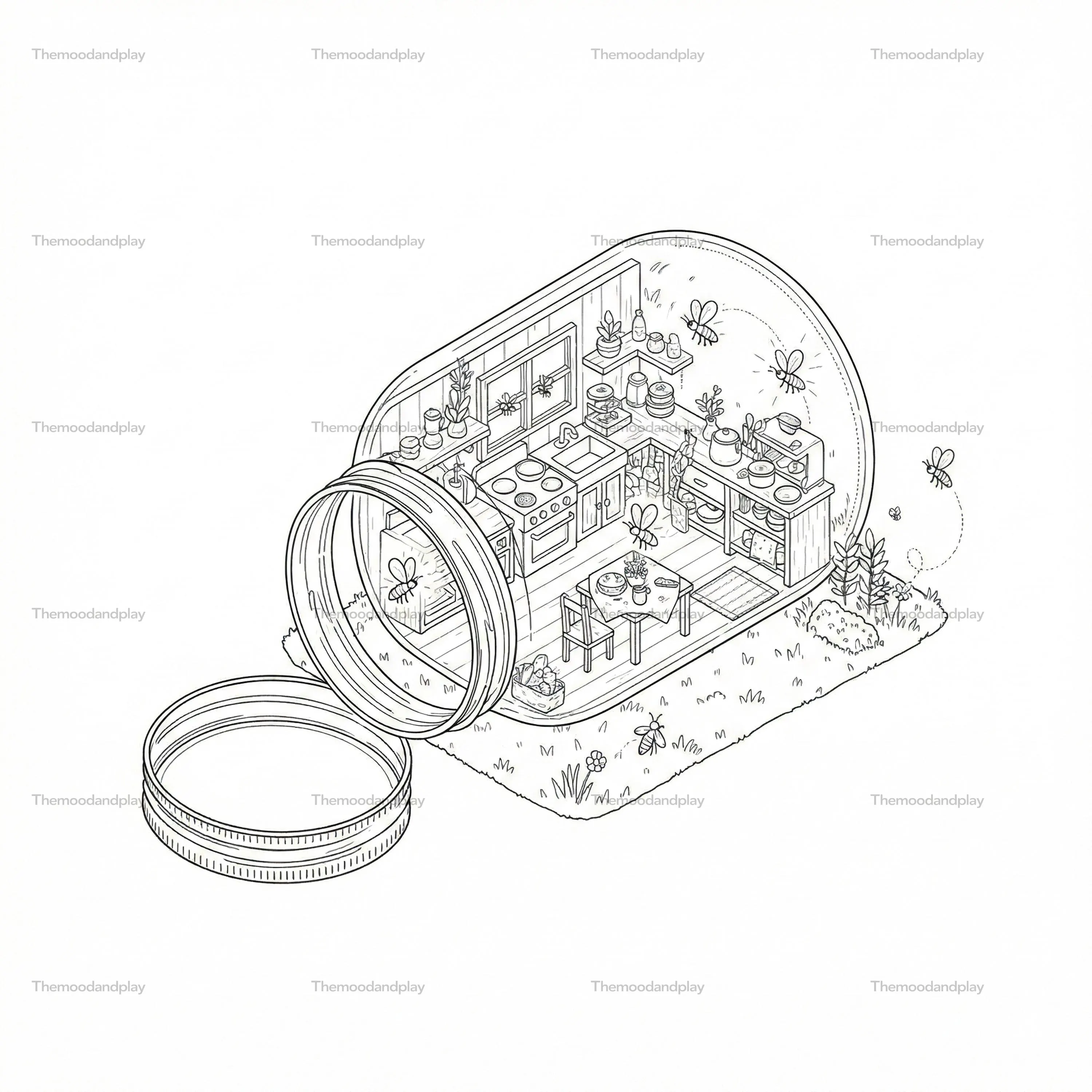 Isometric Tiny Spring Habitats Coloring Book, Miniature Fantasy Homes (Adult Coloring PDF) - image 2