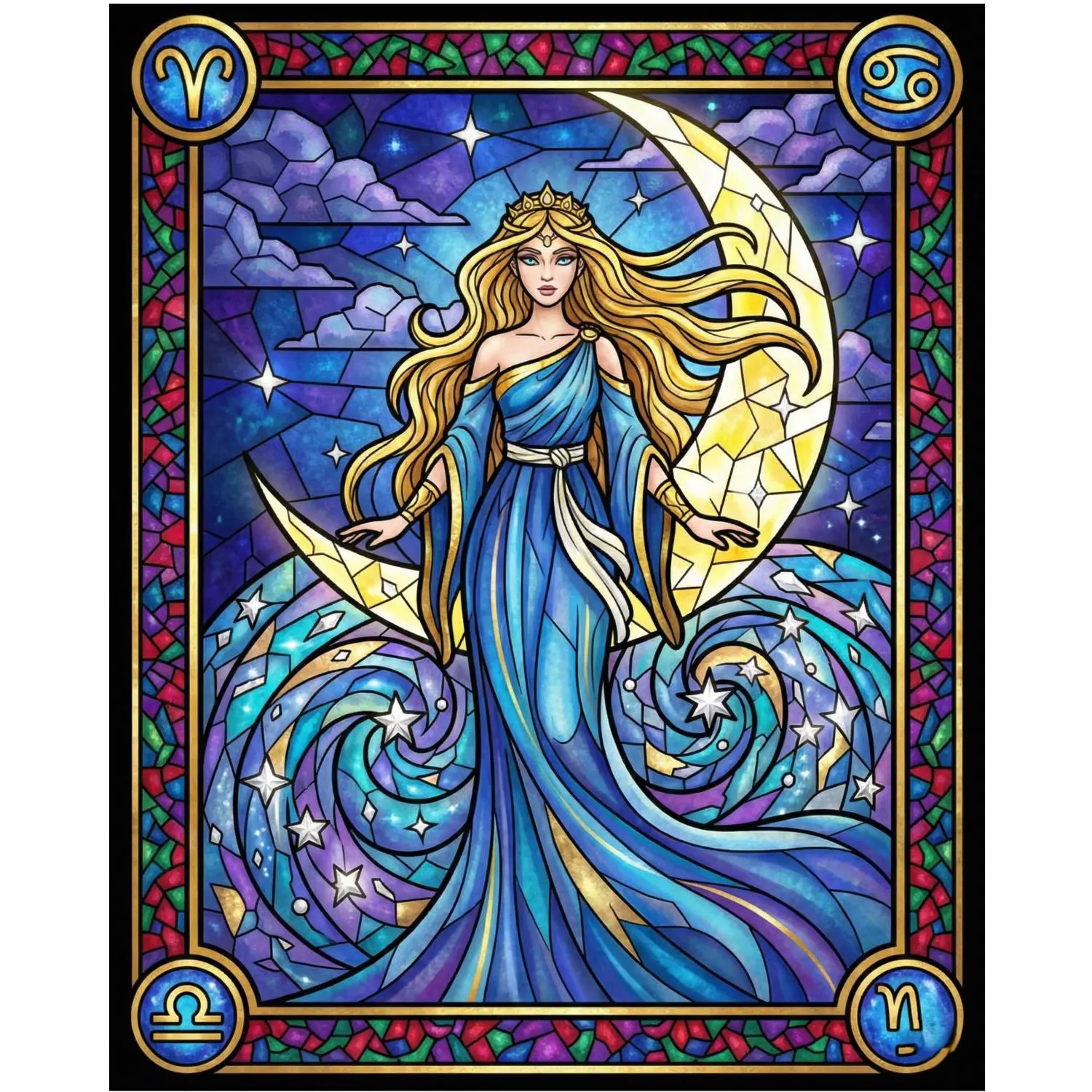 Art Nouveau Stained Glass Goddesses Coloring Pages for Adults | 15 Fantasy Women | Amazon KDP Commercial Use POD PDF Letter Interior - image 2