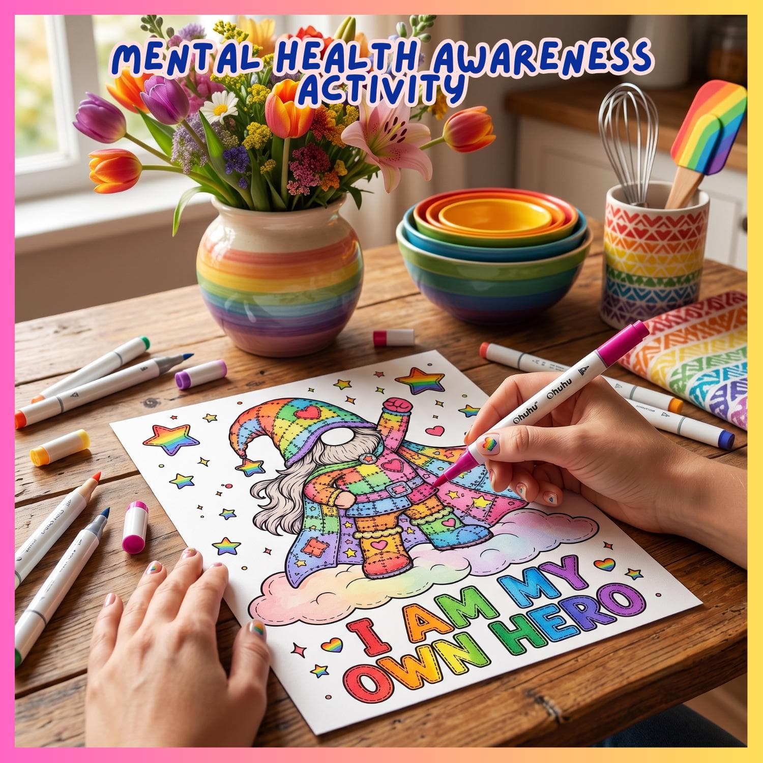 Patchwork Gnomes Coloring Pages | Pride Month Affirmations, Self-Love (Digital Download) - image 2