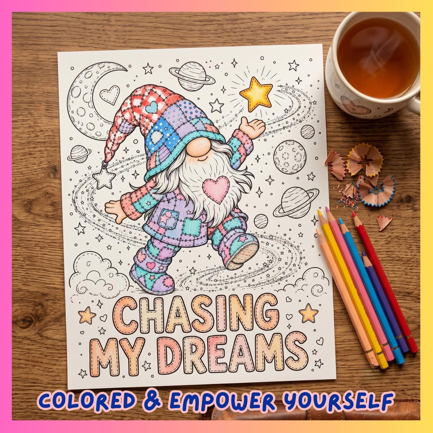 Patchwork Gnomes Coloring Pages | Pride Month Affirmations, Self-Love (Digital Download) - image 3
