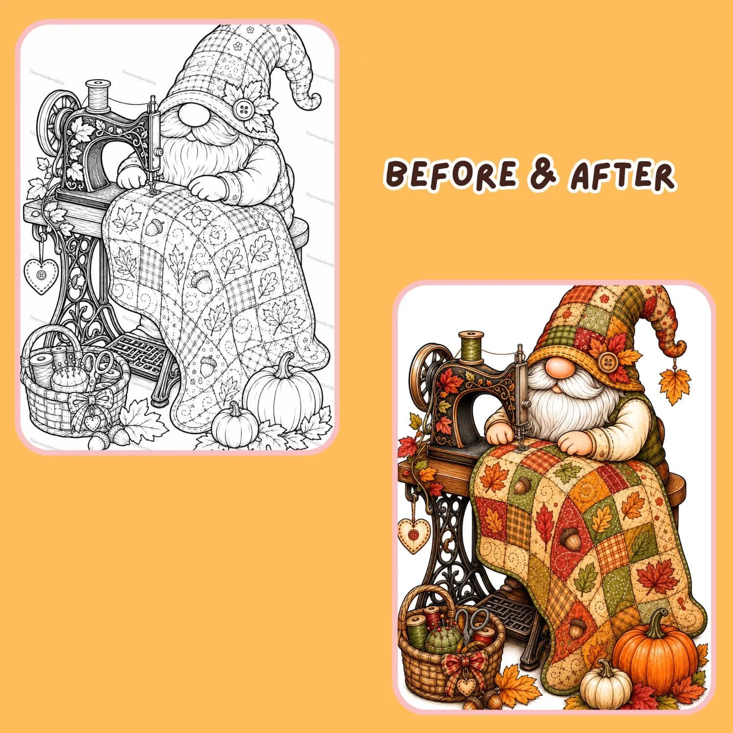 Autumn Gnome Quilter Coloring Pages for Adults | 20 Harvest Fall Cozy Sewing Book | Amazon KDP Commercial Use POD PDF Letter Interior - image 5