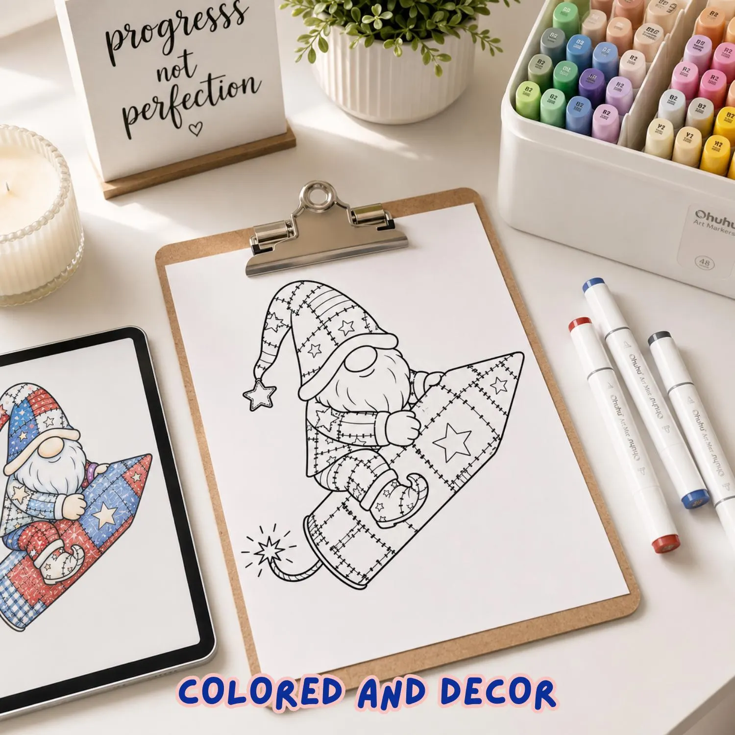 Patriotic Patchwork Gnomes Coloring Pages, 4th of July Activity (PDF Download) - image 4