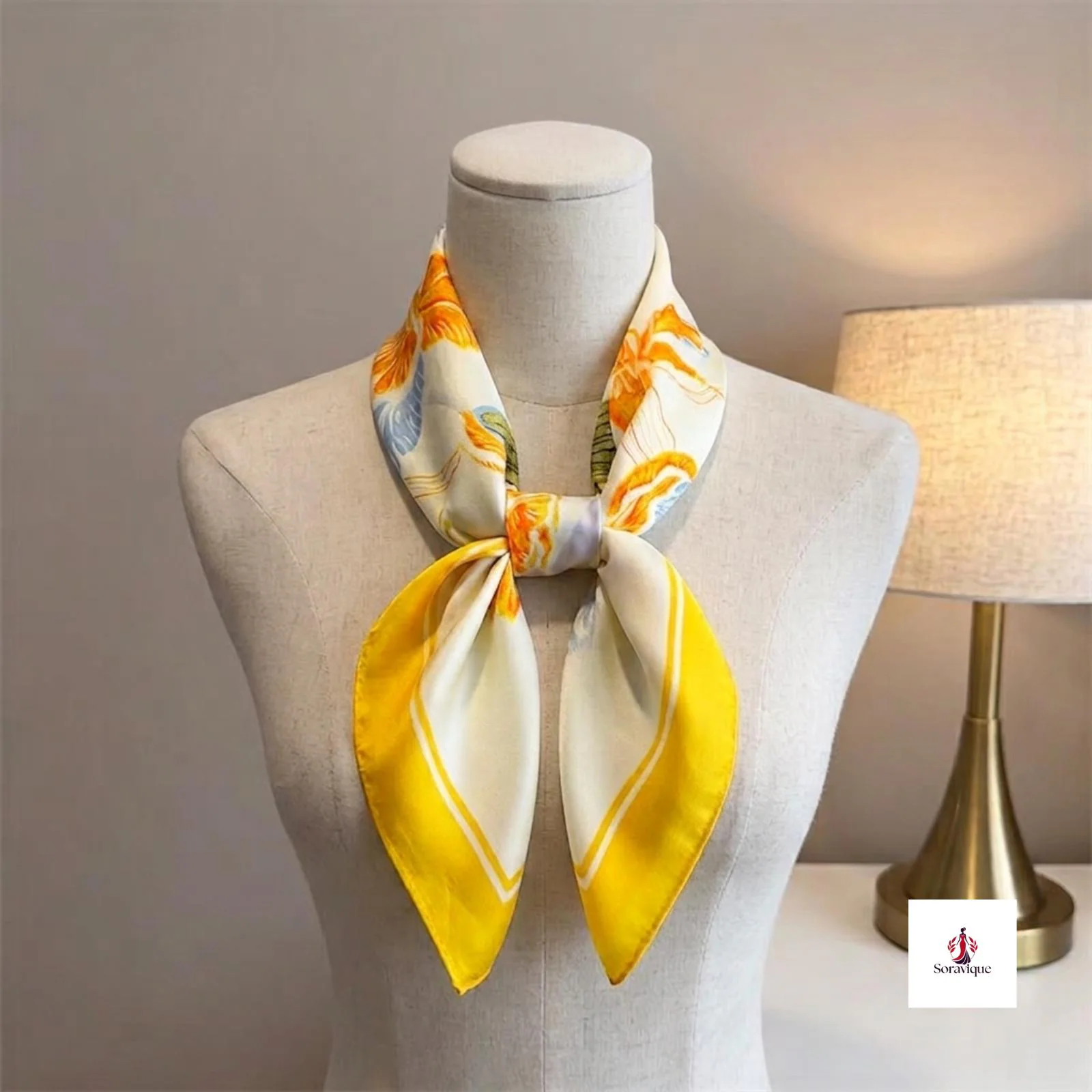 Lightweight neck scarf paired with a casual spring outfit.