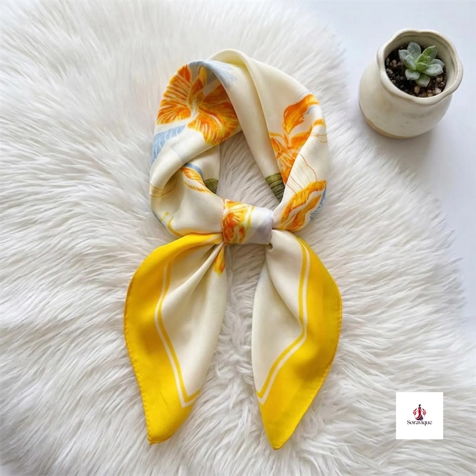 Printed Polyester Square Scarf, Lightweight Neck Wrap, Spring Summer Fashion Accessory