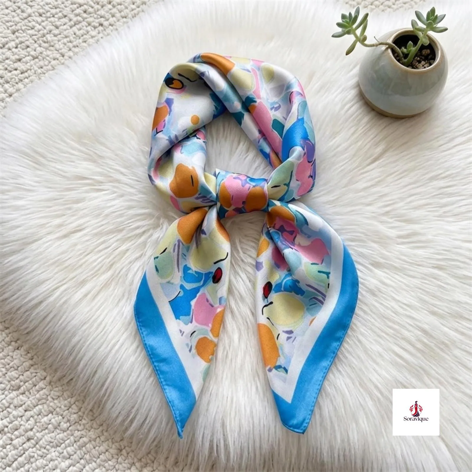 Lightweight scarf styled for a summer outing.