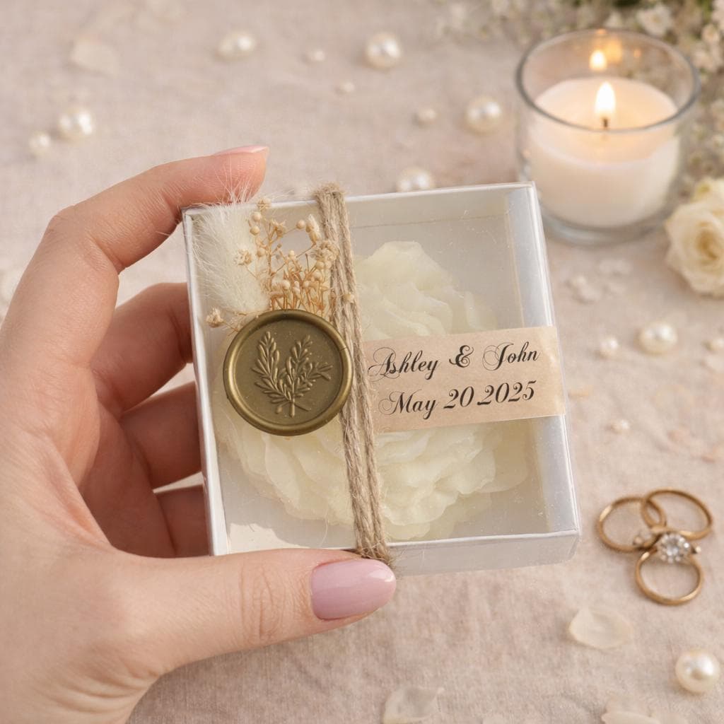 Personalized Rose Candle Wedding Favors, Floral Gift Box - image 5