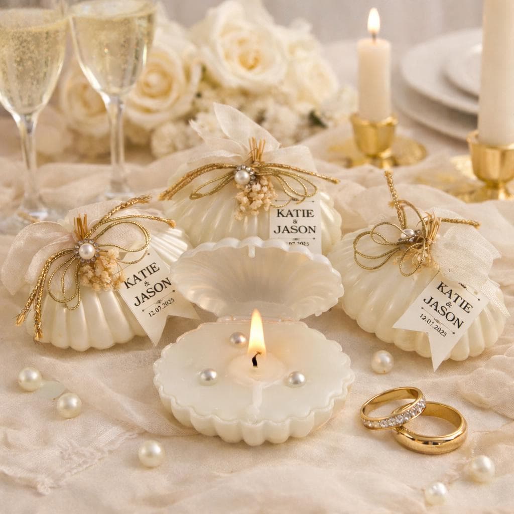 Seashell Candle Favors, Personalized Wedding Favor Candles Elegant Bridal Shower Gifts, Custom Name & Date Wedding Decor - image 4