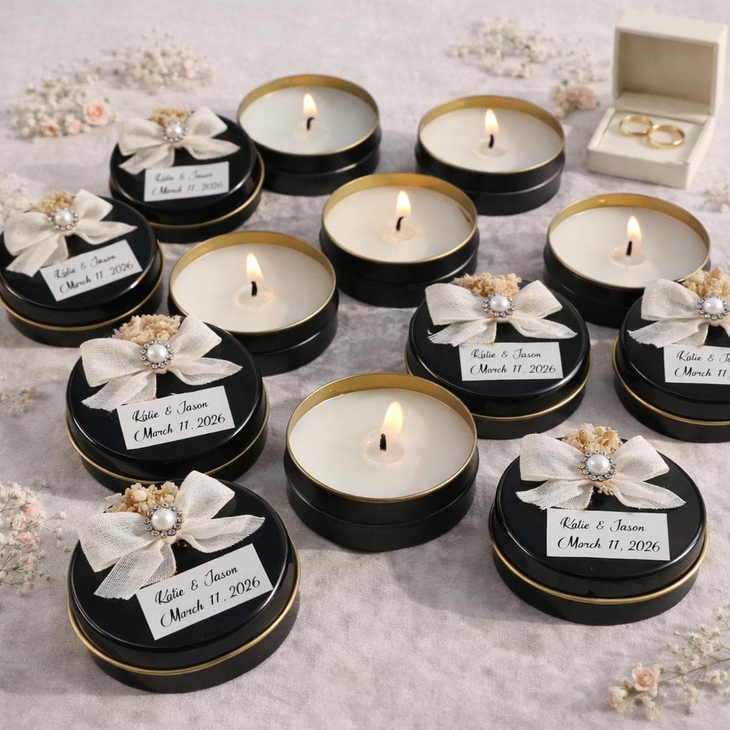 Elegant Black Candle Wedding Favor, Personalized Guest Gift - image 3
