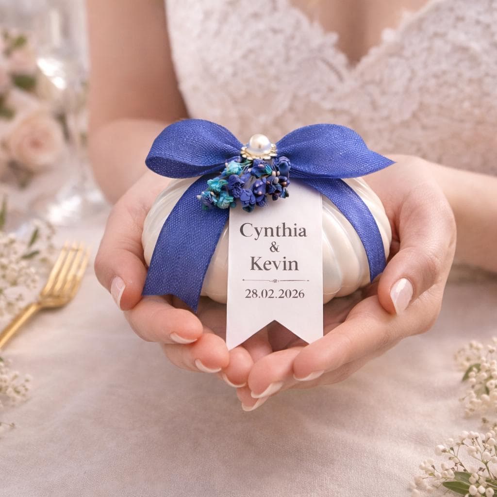 Personalized Seashell Wedding Favor Candle, Burgundy Ribbon, Custom Tag - image 3