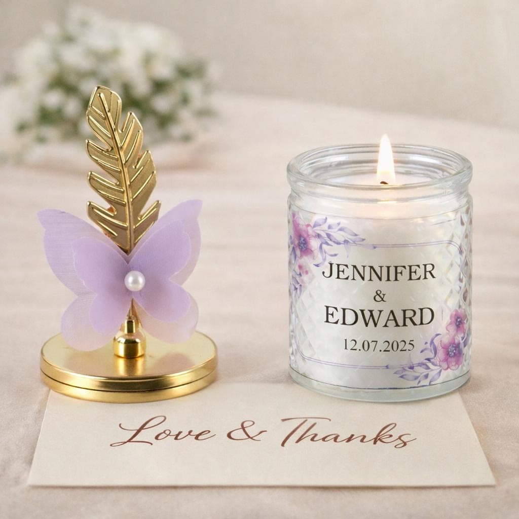 Personalized Wedding Favor Candle, Butterfly Lid, Elegant Gift Box - image 5