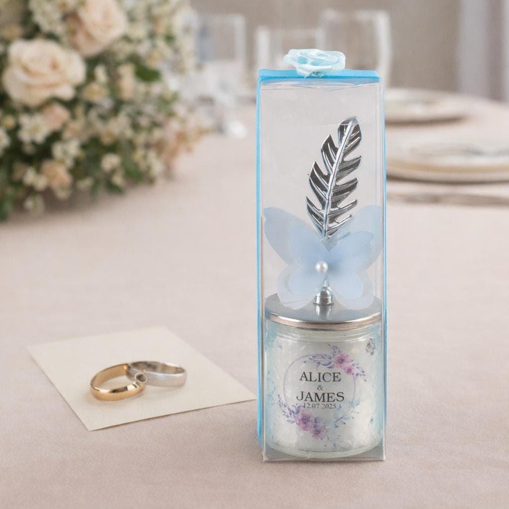 Personalized Wedding Favor Candle, Butterfly Lid, Elegant Gift Box - image 3