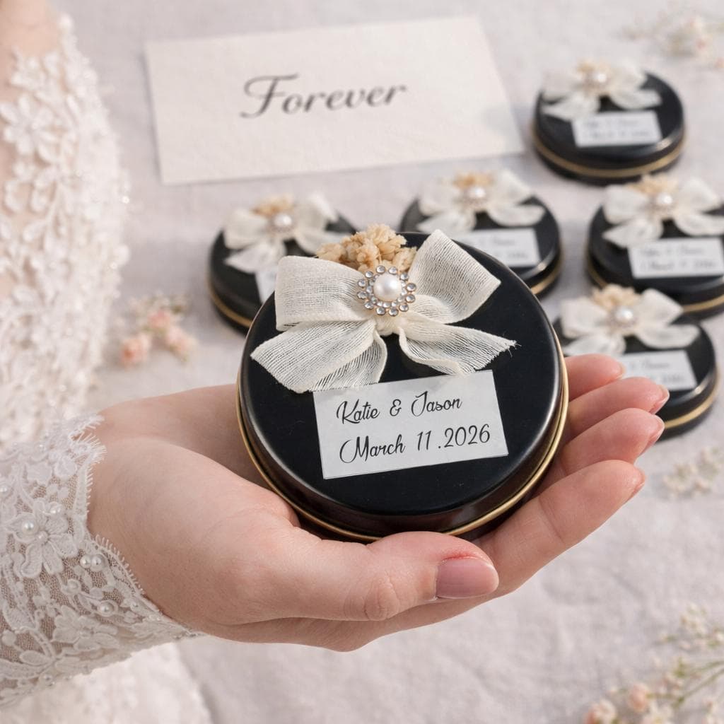 Elegant Black Candle Wedding Favor, Personalized Guest Gift