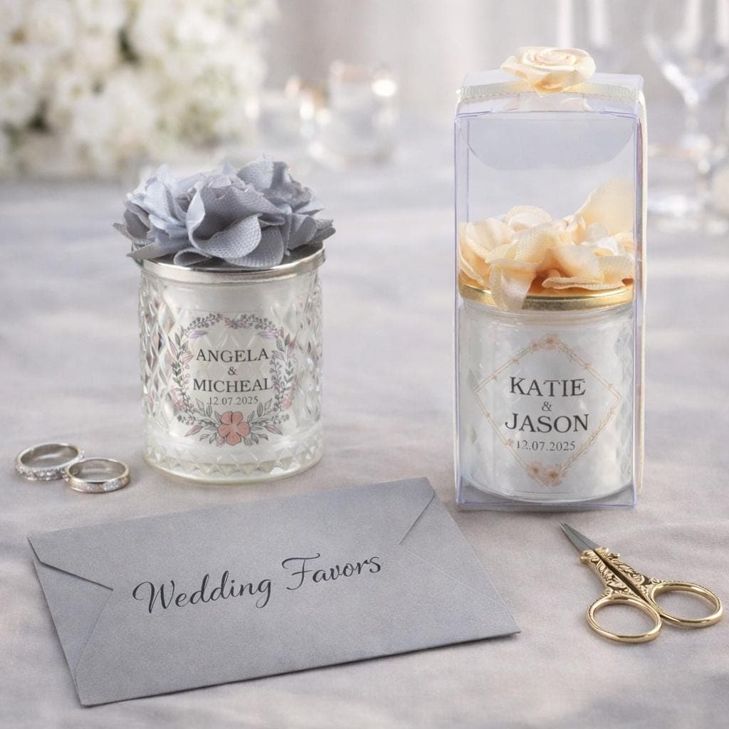 Custom Wedding Candle Favor, Personalized Glass Candle with Names and Date, Elegant Wedding Table Decor, Romantic Bridal Decor