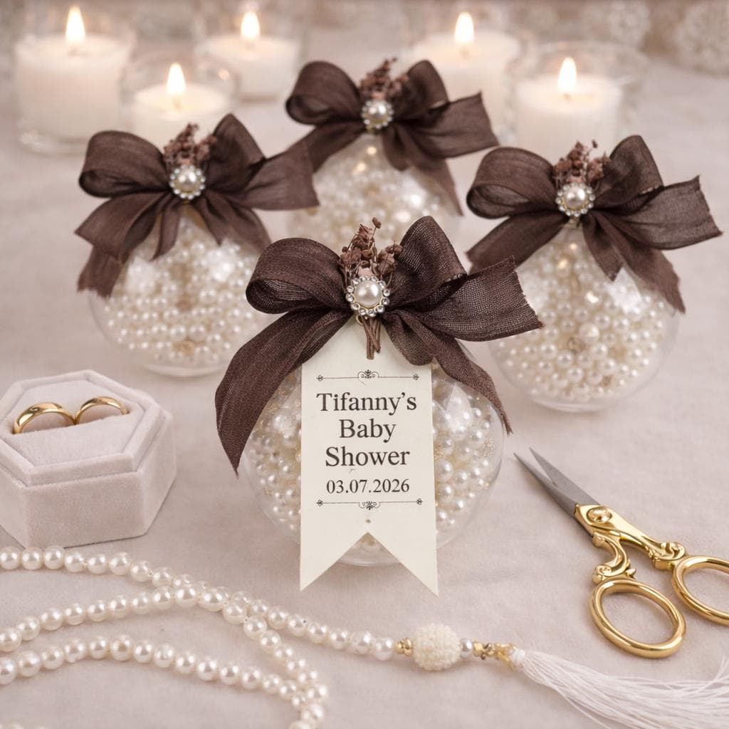 Personalized Pearl Tasbih Favor, Clear Ball Wedding Keepsake, Elegant Bridal Table Decoration, Islamic Wedding Gift