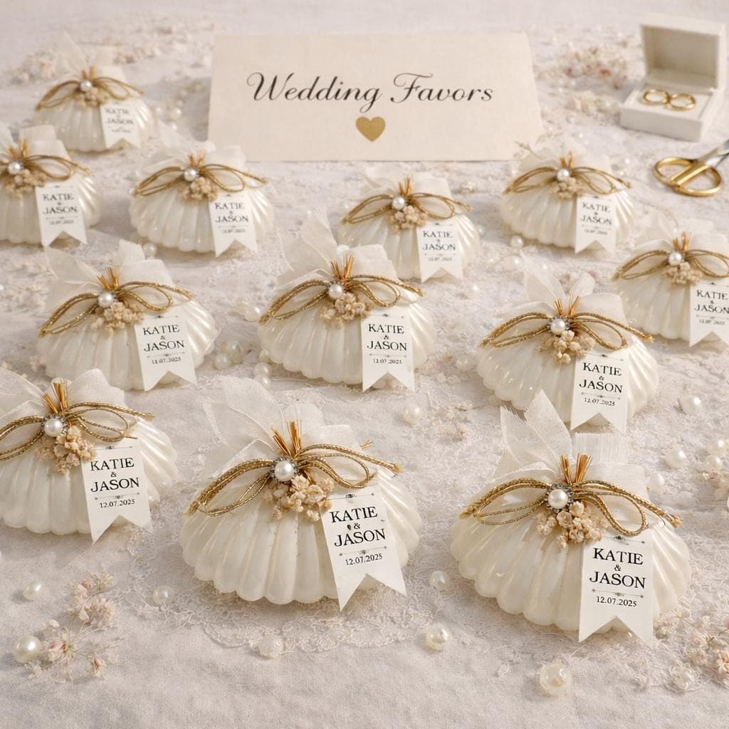 Seashell Candle Favors, Personalized Wedding Favor Candles Elegant Bridal Shower Gifts, Custom Name & Date Wedding Decor - image 5