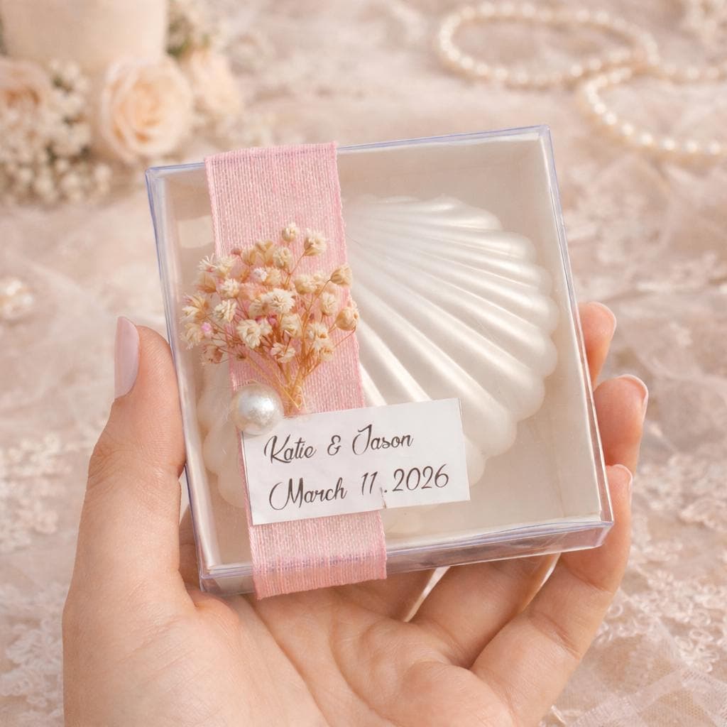 Personalized Sea Shell Candle Wedding Favors, Beach Bridal Shower Gift - image 3
